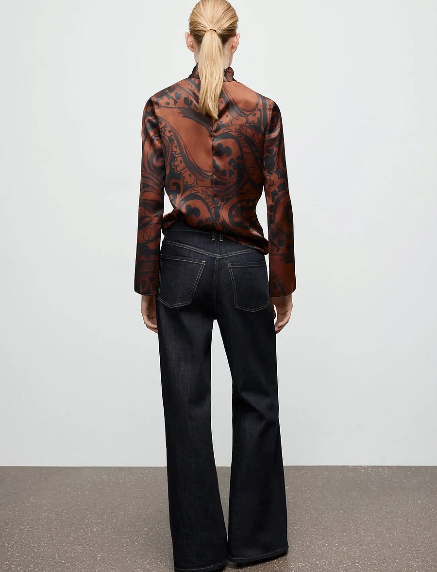 Mango - Paisley-print satin blouse - langermede bluser - medium orange - 2