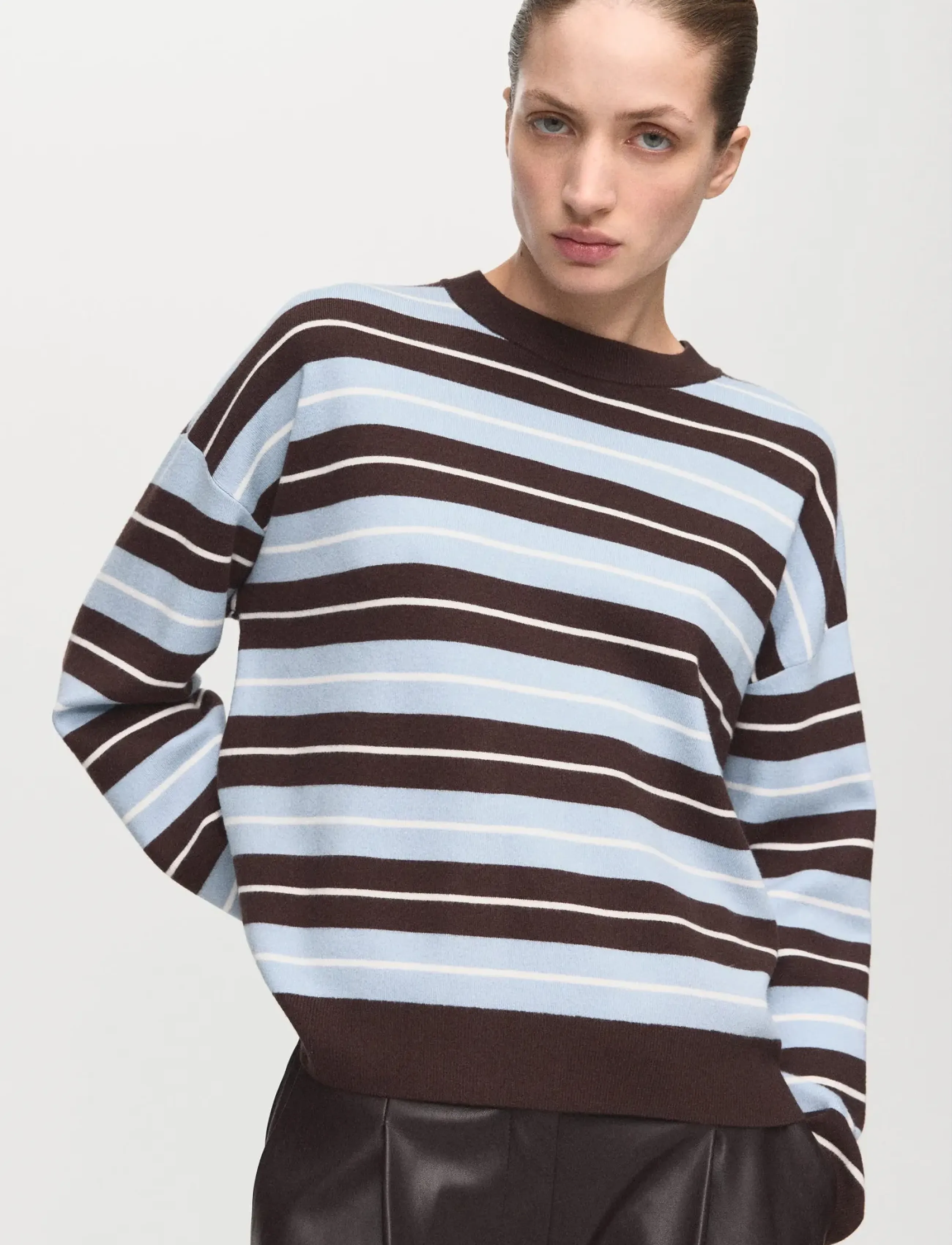 Mango Oversized striped sweater - Mango - DARK BROWN / multi