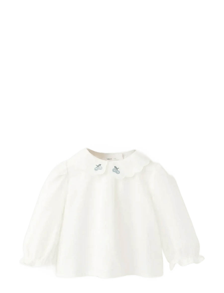 Mango - Embroidered blouse with scalloped details - bluser & tunikaer - natural white - 0
