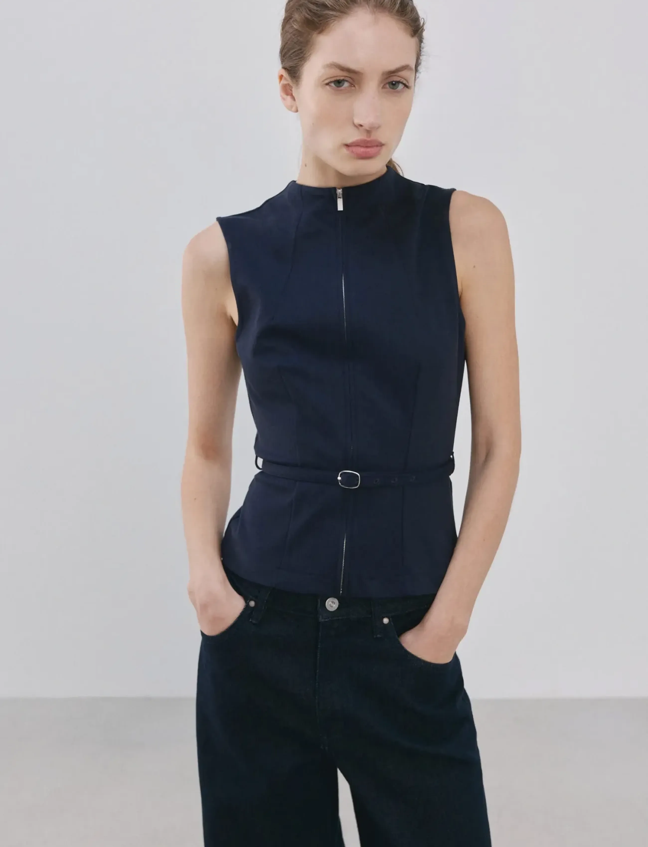 Mango Zipper fitted waistcoat - Bluser - NAVY / navy