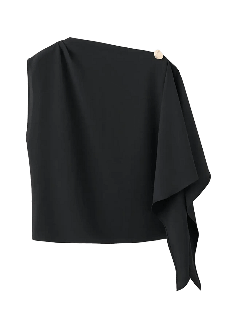 Mango - Blouse with asymmetrical neckline - Ärmlösa blusar - black - 1