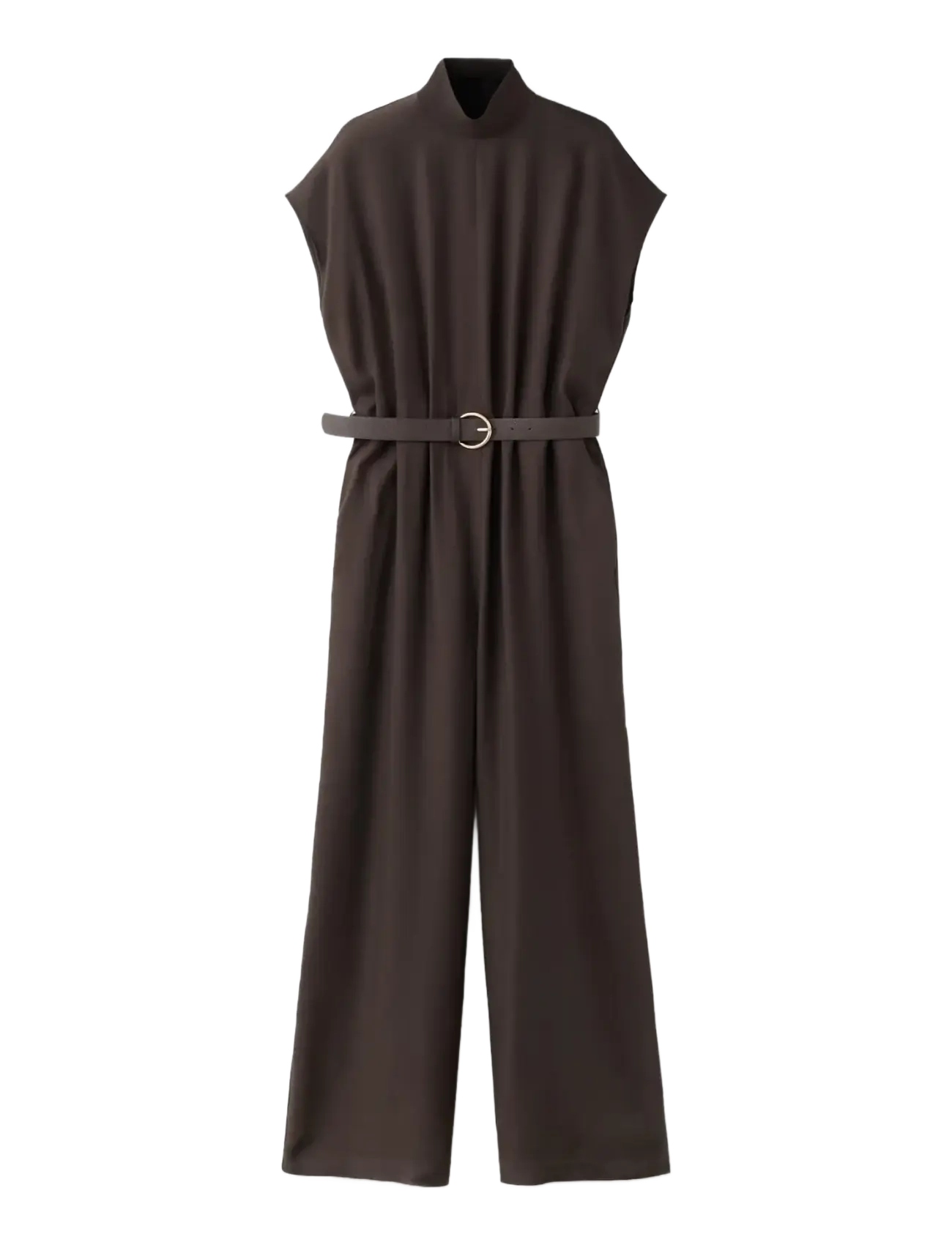 Mango Lyocell jumpsuit with belt - Vaatteet - DARK BROWN / brown
