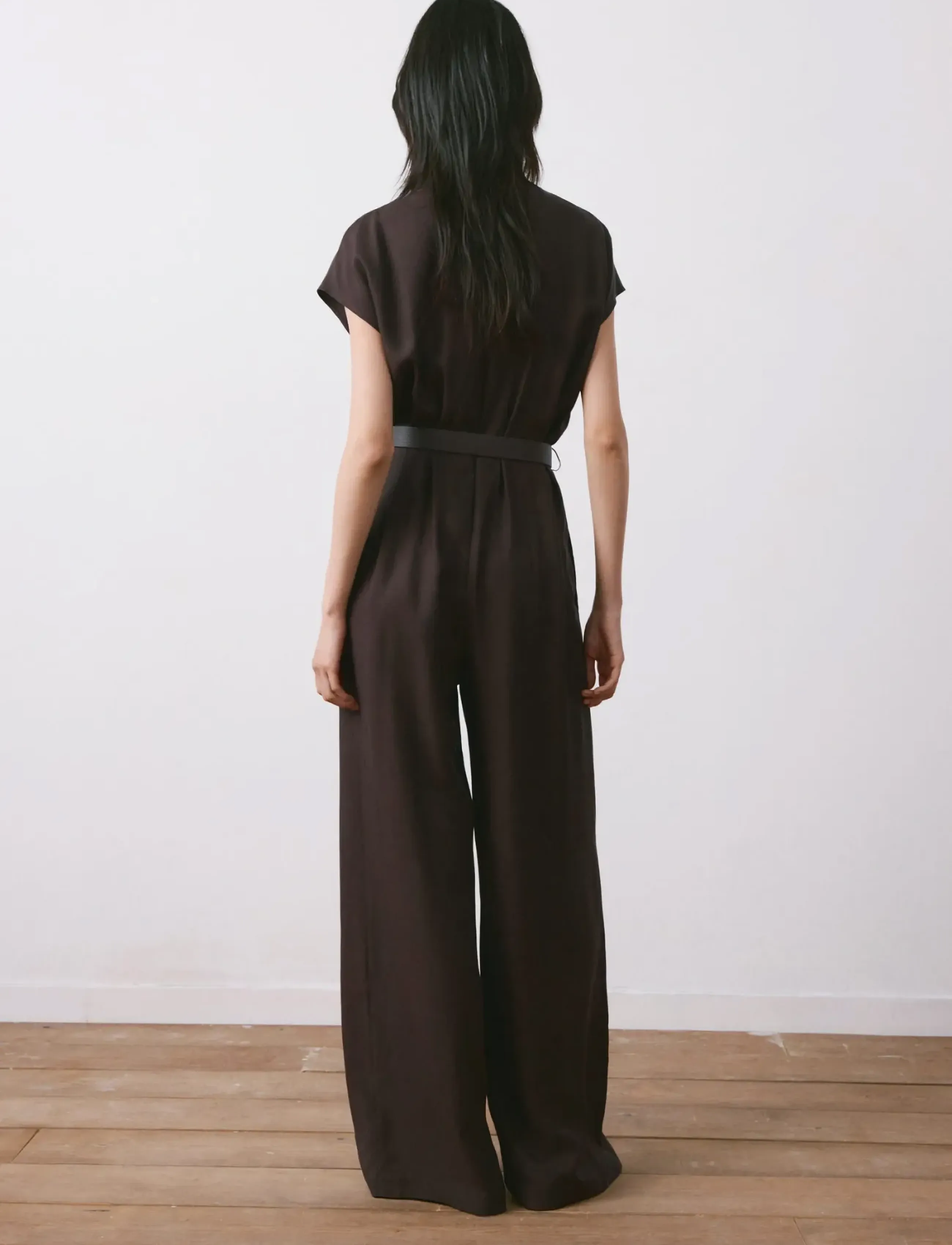 Mango - Lyocell jumpsuit with belt - jumpsuits - dark brown - 2
