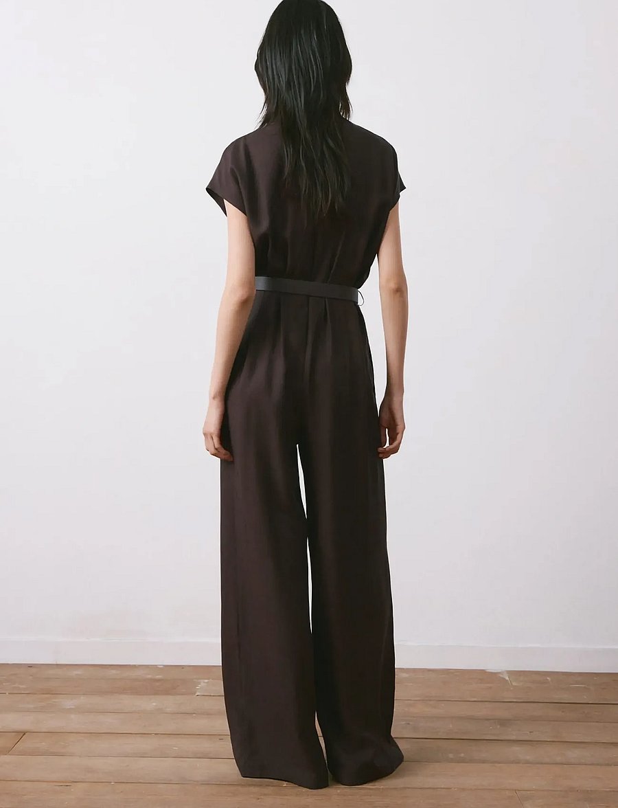 Mango - Lyocell jumpsuit with belt - jumpsuits - dark brown - 2