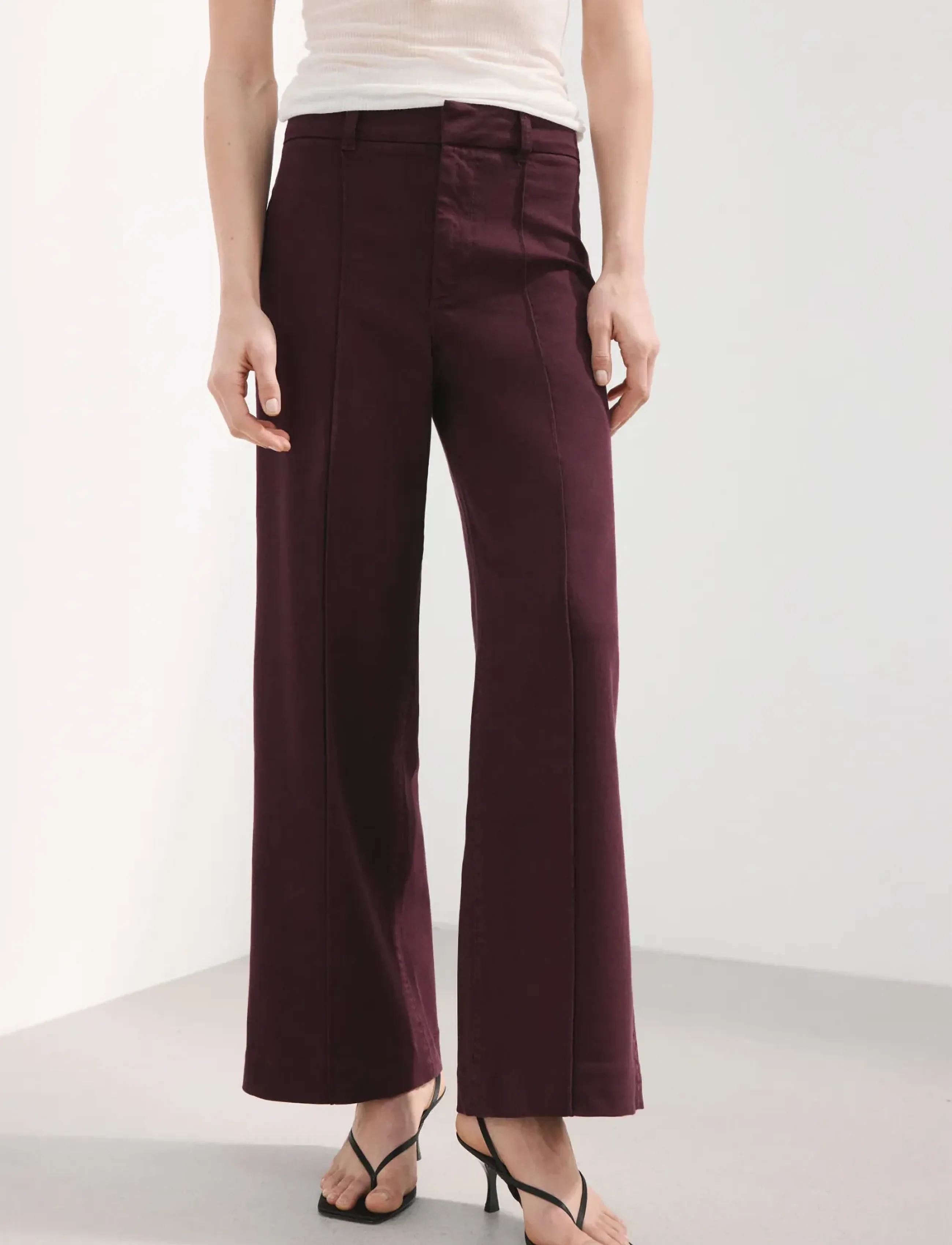 Mango High-Waisted Wide Leg Jeans With Stitching, 36, Jeans, Burgunderrot - Wide, Frauen