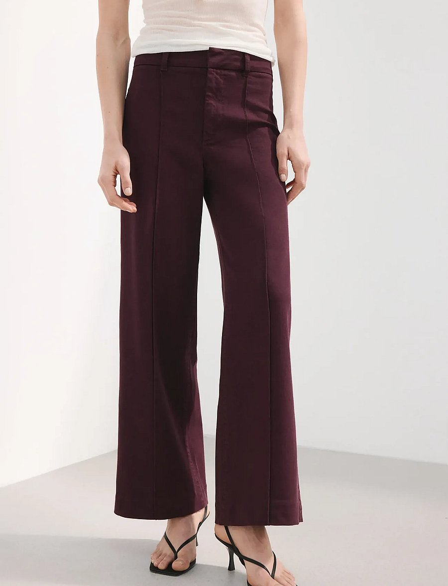 Mango - High-waisted wide leg jeans with stitching - vida jeans - dark red - 0