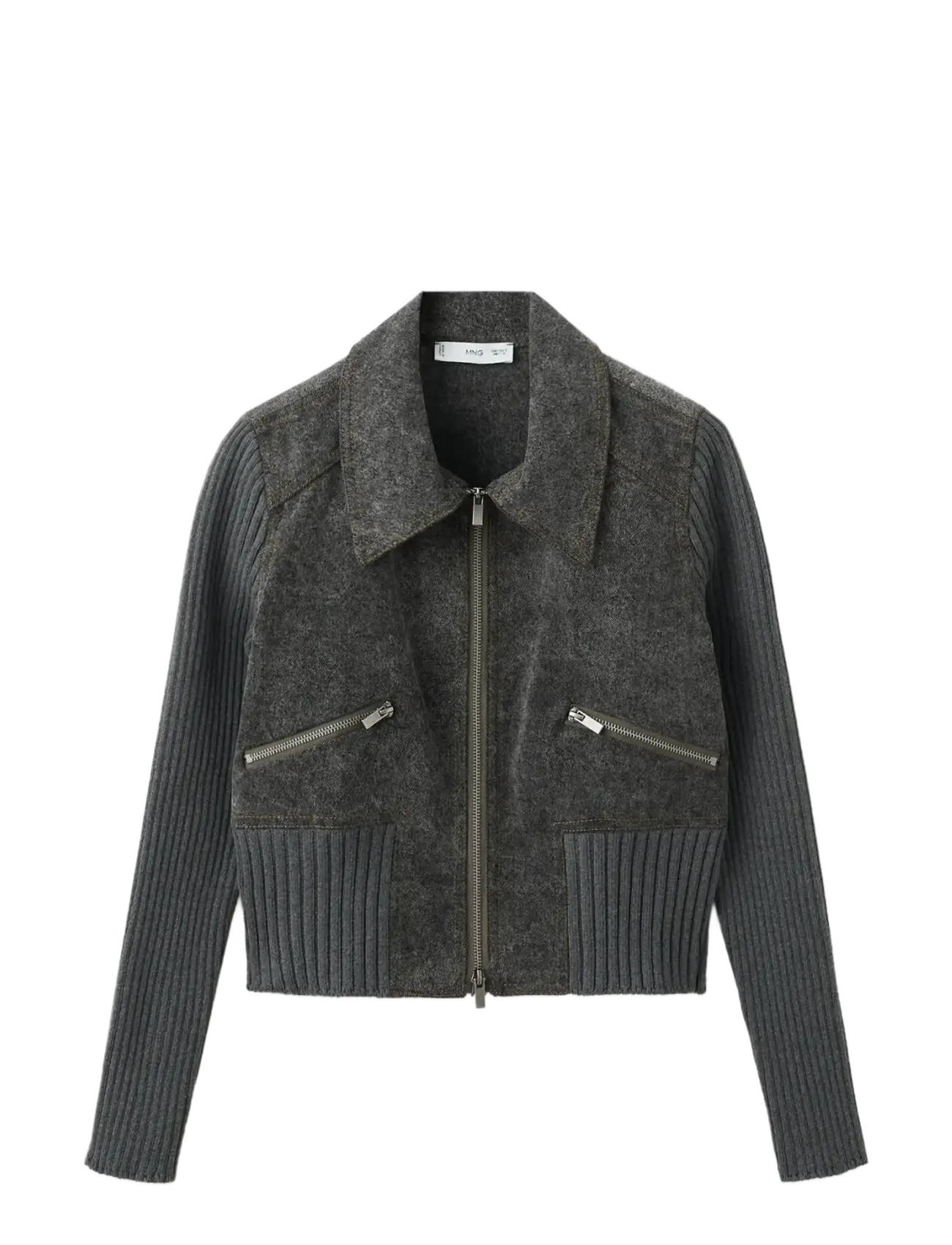 MANGO Strick Jacke With Combined Fabrics Grau - M - Damen