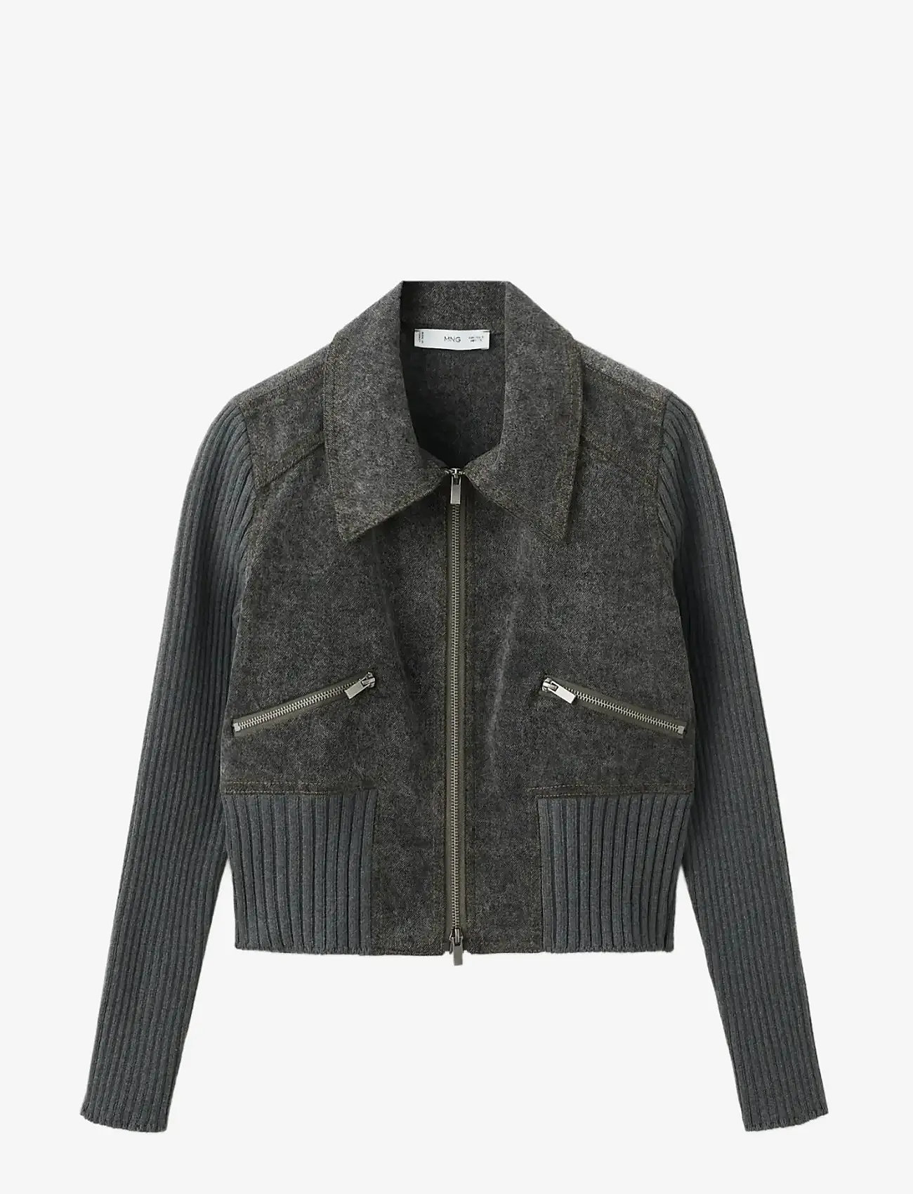 Mango - Knitted jacket with combined fabrics - forårsjakker - charcoal - 1