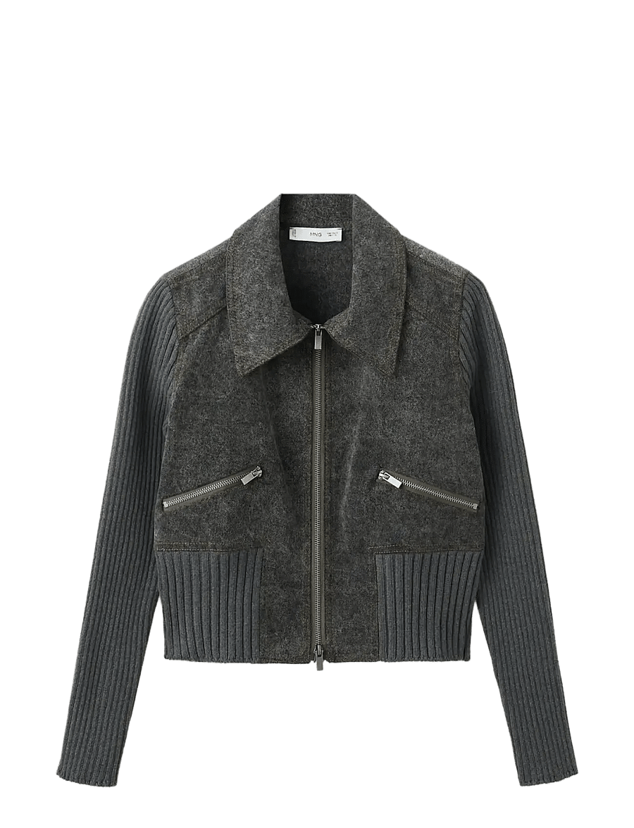 Mango - Knitted jacket with combined fabrics - bomberjakker - charcoal - 1