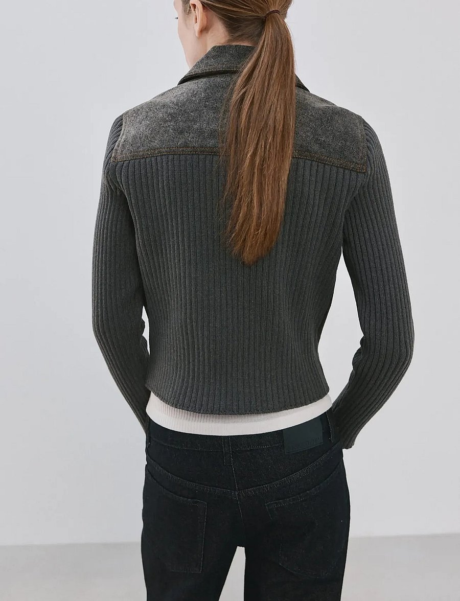 Mango - Knitted jacket with combined fabrics - bomberjakker - charcoal - 2
