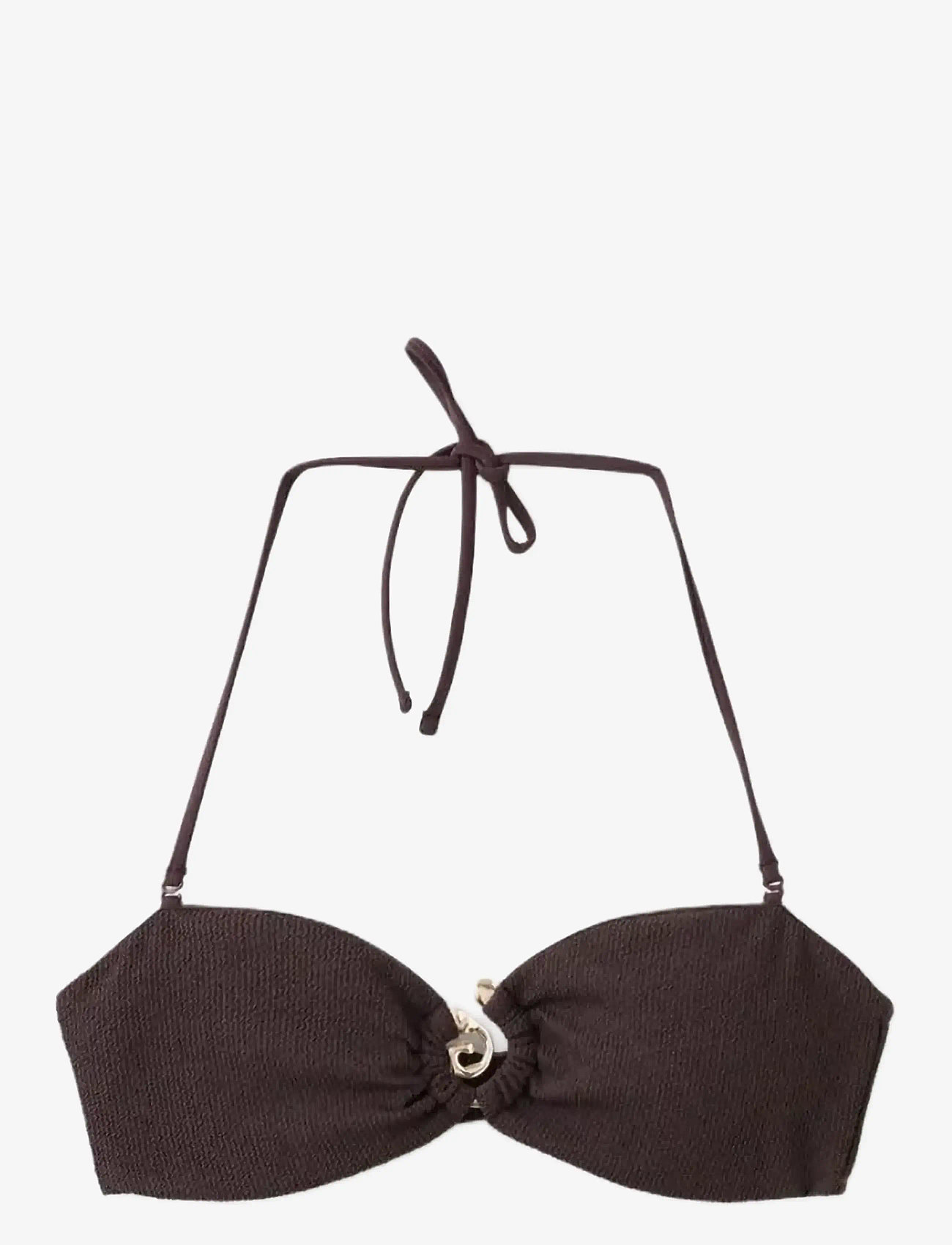 Mango - Bandeau bikini top with decorative ring - bandeaubikinier - brown - 1