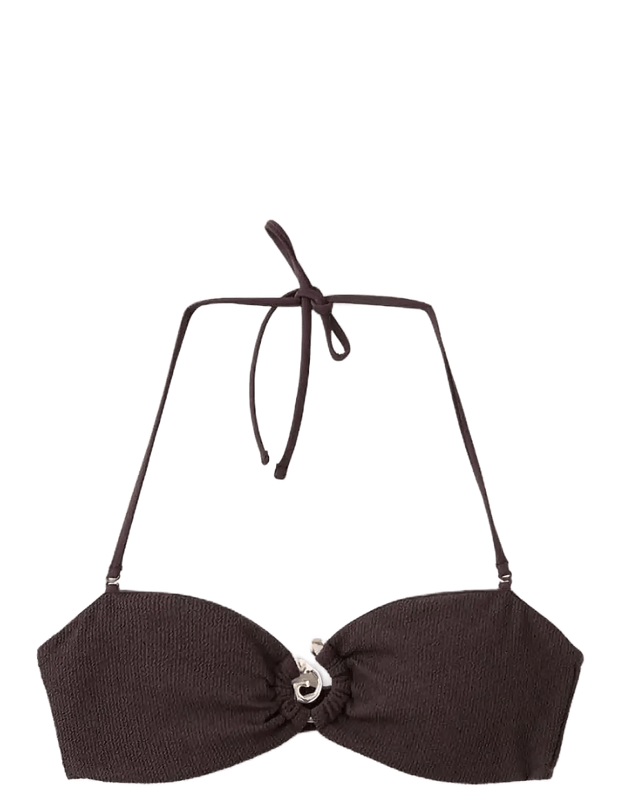 Mango - Bandeau bikini top with decorative ring - bandeau-bikinis - brown - 1