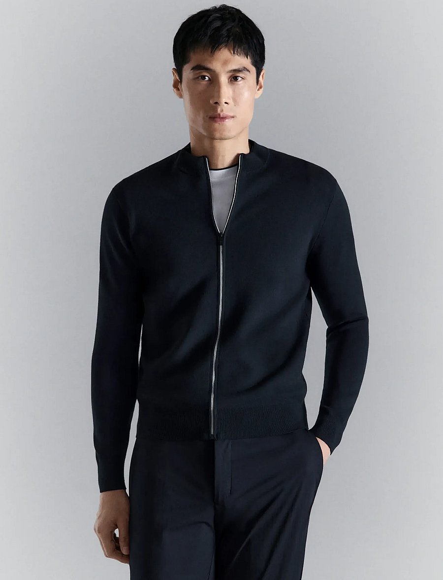 Mango - Comfort stretch knit cardigan - cardigans - navy - 0