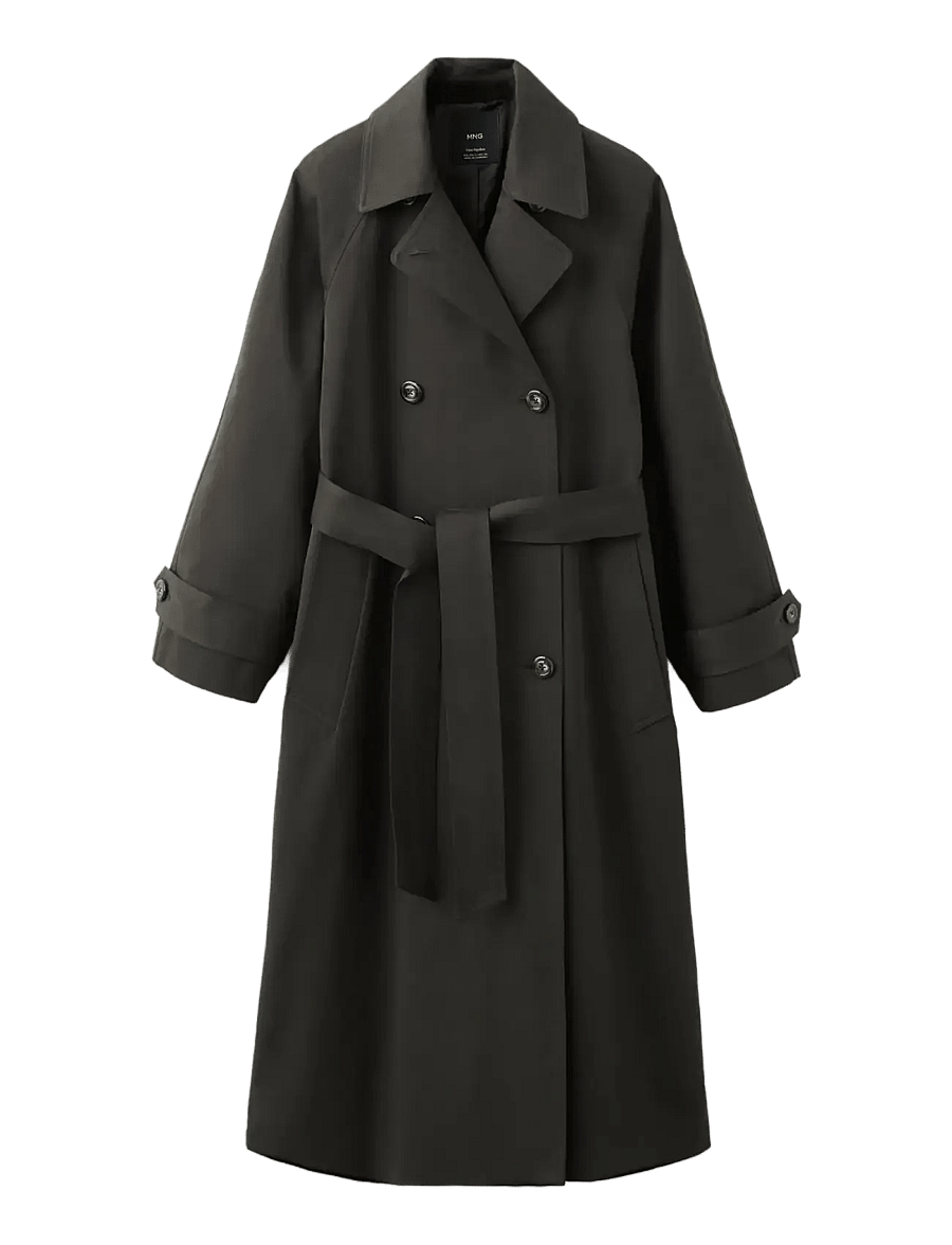 Mango - Long double-breasted trench coat - trenchcoats - dark brown - 1