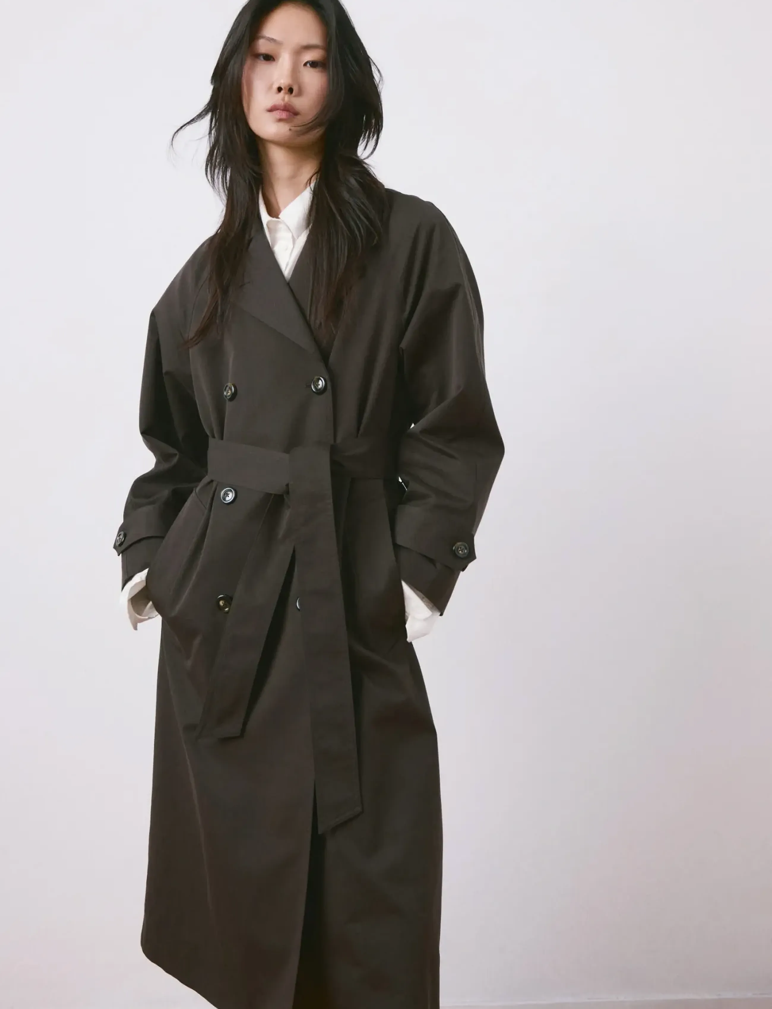 Mango Long Double-Breasted Trench Coat, Kvinder, Lang Dobbeltradet Trenchcoat, Brun, Str: XL