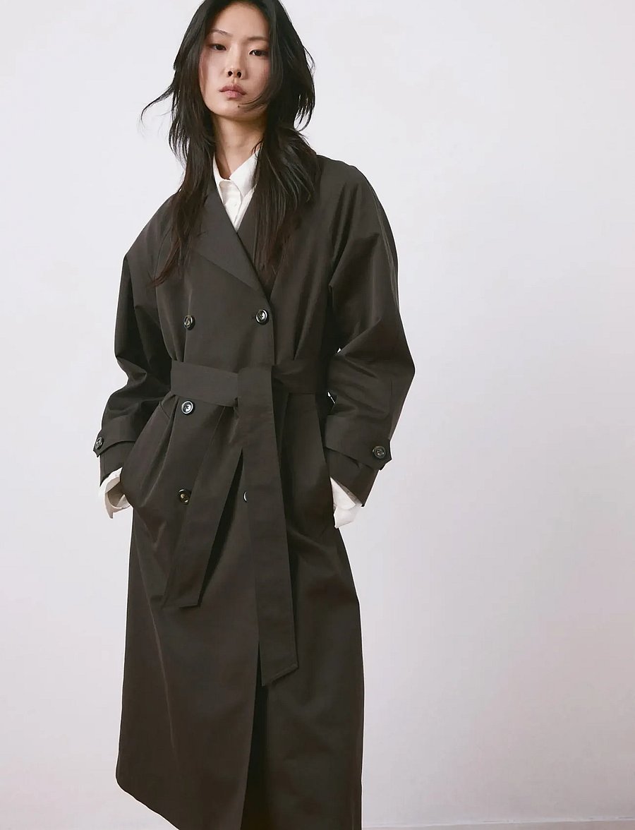 Mango - Long double-breasted trench coat - trenchcoats - dark brown - 0