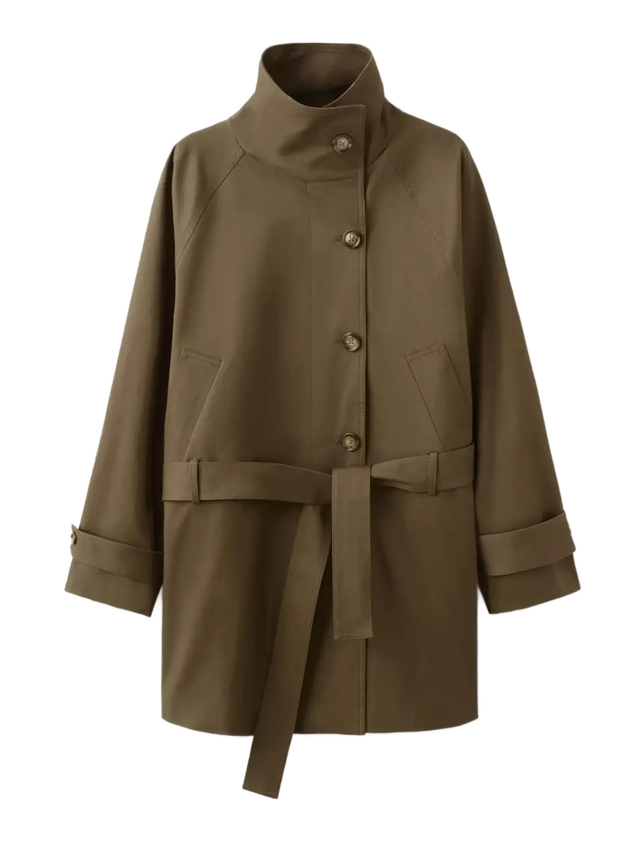 MANGO Funnel Neck Belted Trench Mantel Khaki - XS - Damen