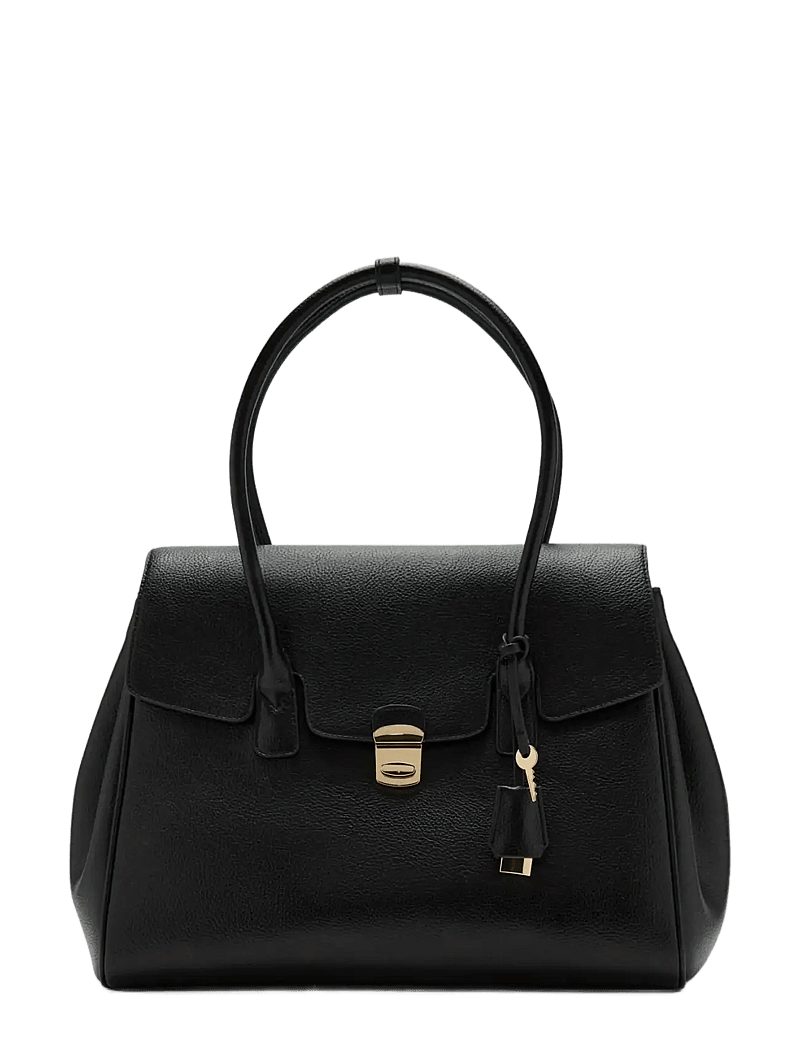 Mango - Medium city handbag with flap - handväskor - black - 0