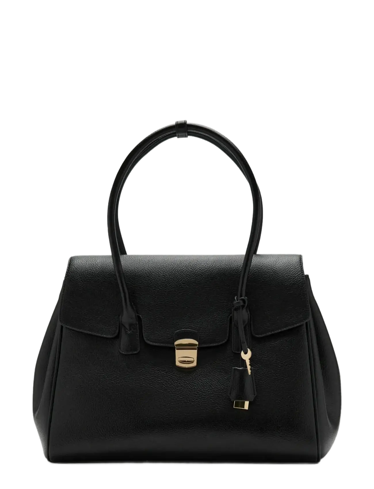 Mango Medium city handbag with flap - Håndtasker - BLACK / black