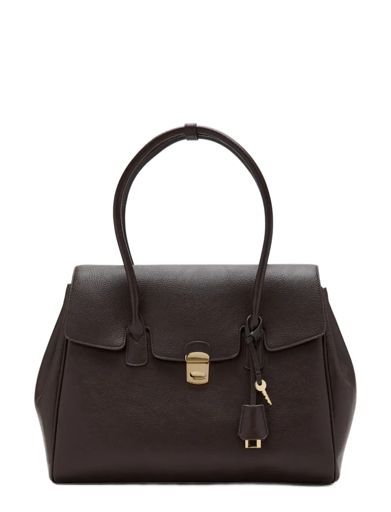 Mango Medium city handbag with flap - Festtøj - DARK BROWN / brown