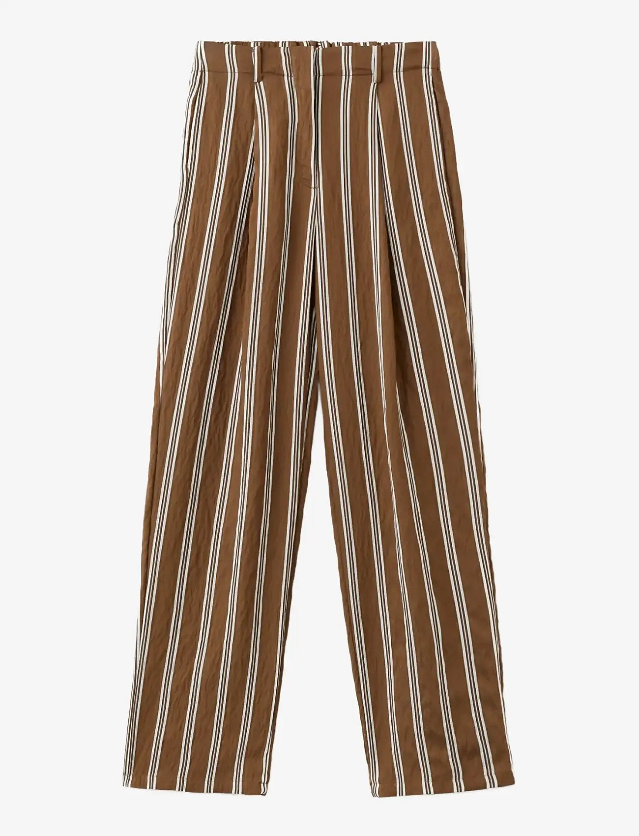 Mango - Pleated striped trousers - bukser med brede ben - brown - 1