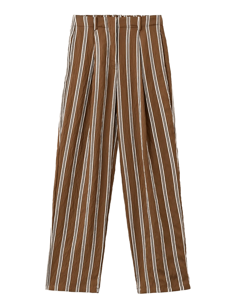 Mango - Pleated striped trousers - bukser med brede ben - brown - 1