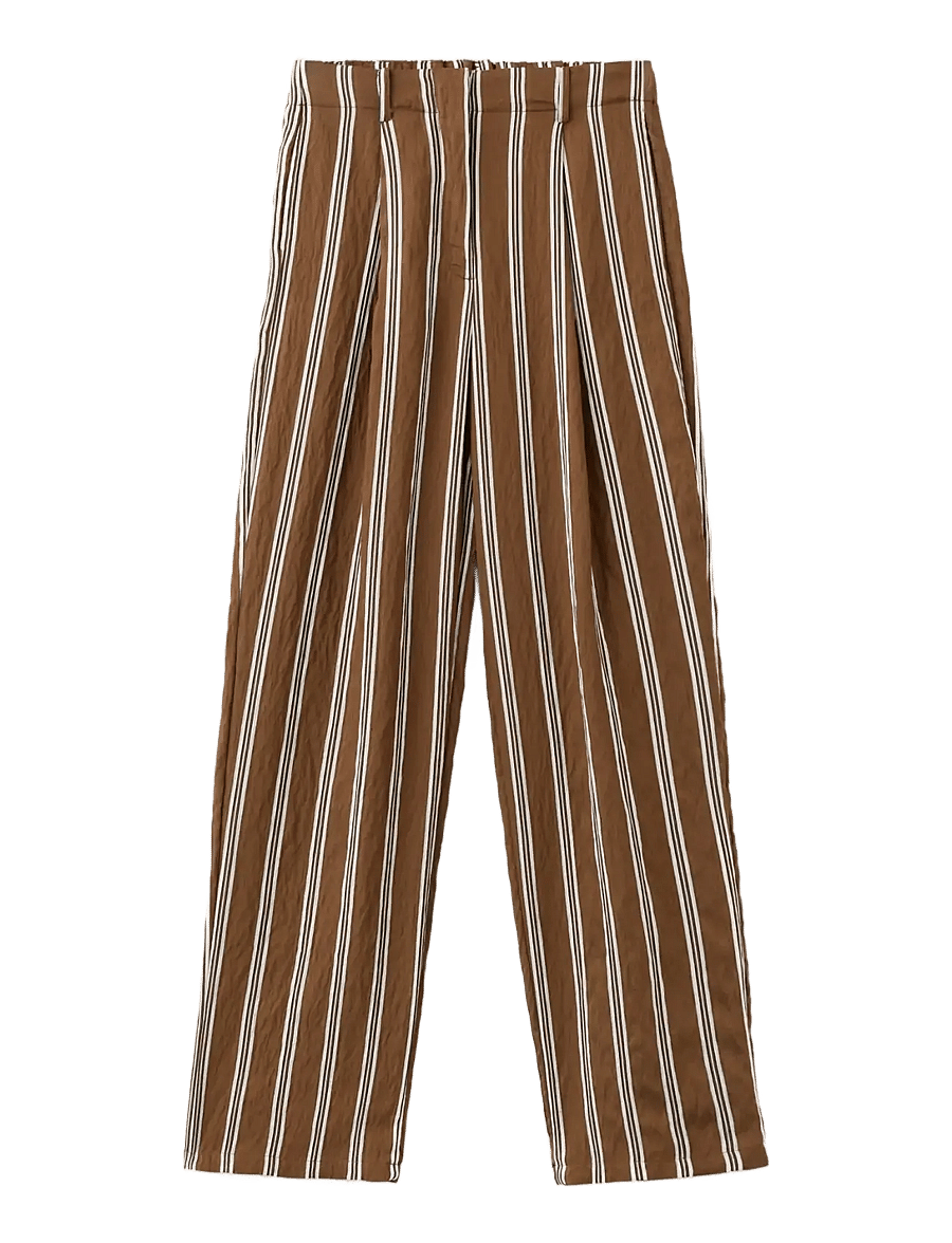 Mango - Pleated striped trousers - bukser med brede ben - brown - 1