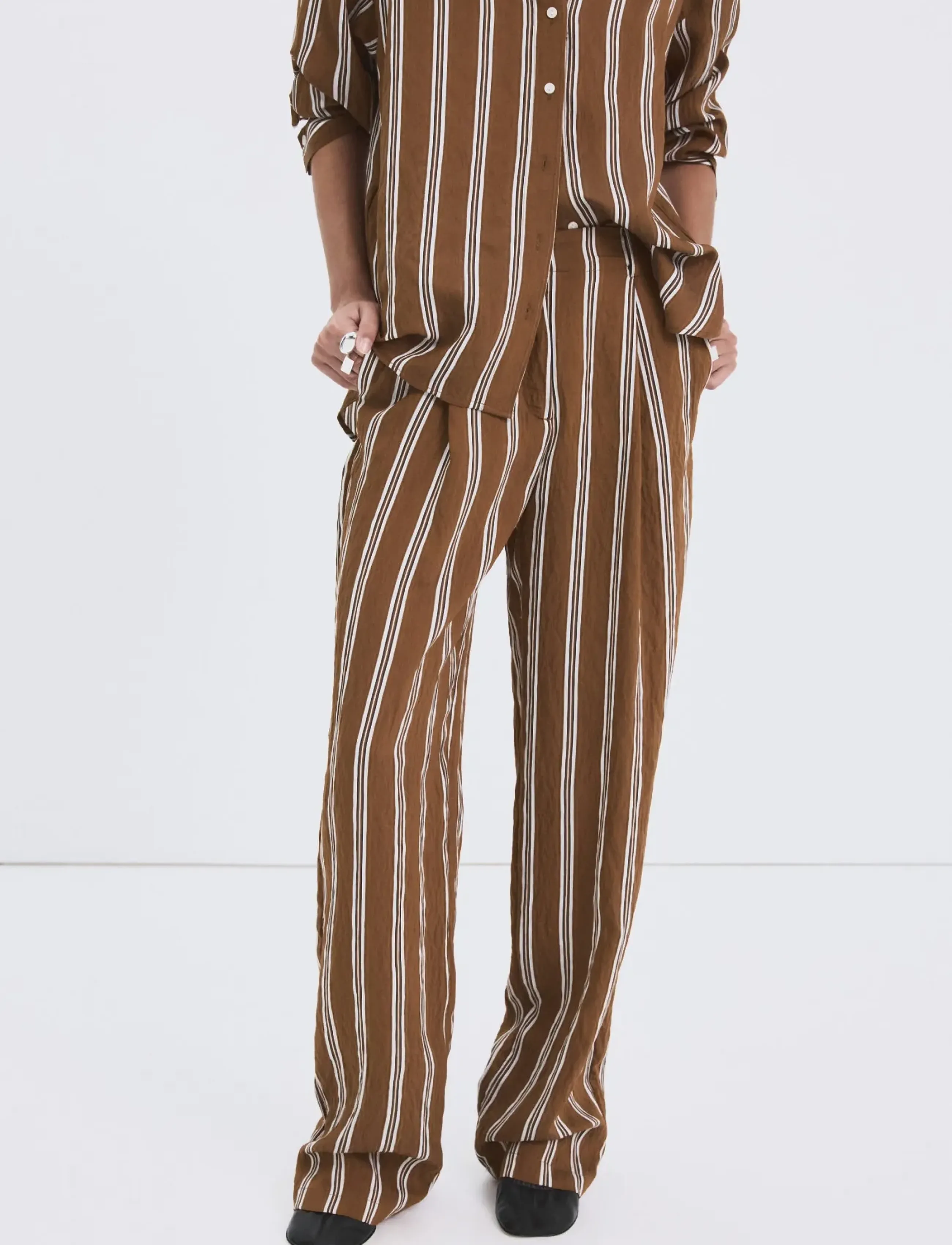 Mango Pleated Striped Trousers, Kvinder, Plisserede Stribede Bukser, Brun, Str: S