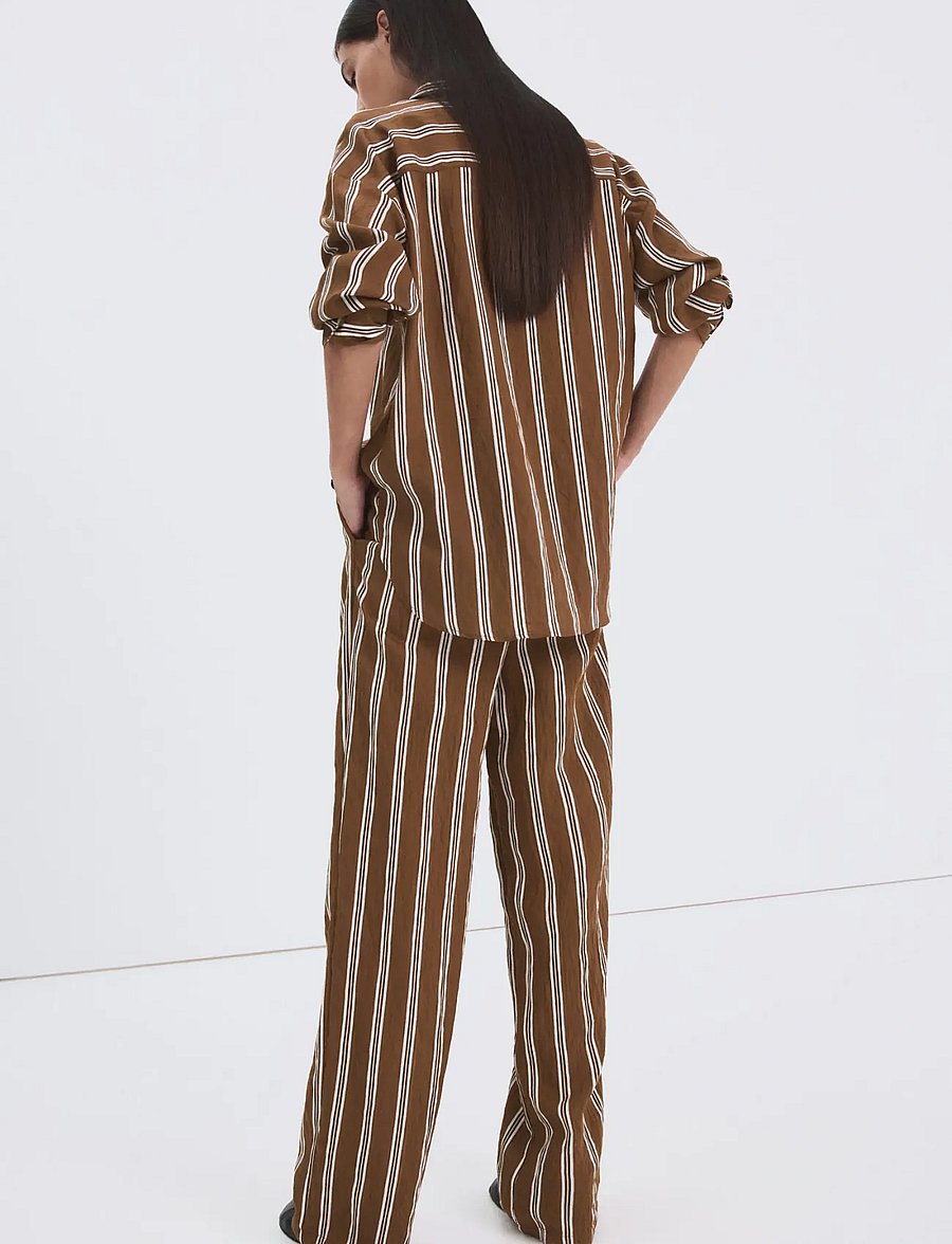 Mango - Pleated striped trousers - bukser med brede ben - brown - 2