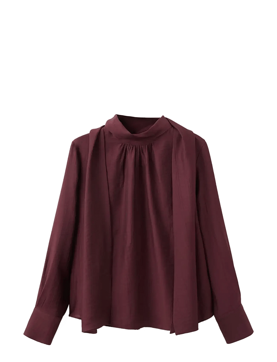 Mango - Long-sleeve blouse with a scarf collar - långärmade blusar - dark red - 1
