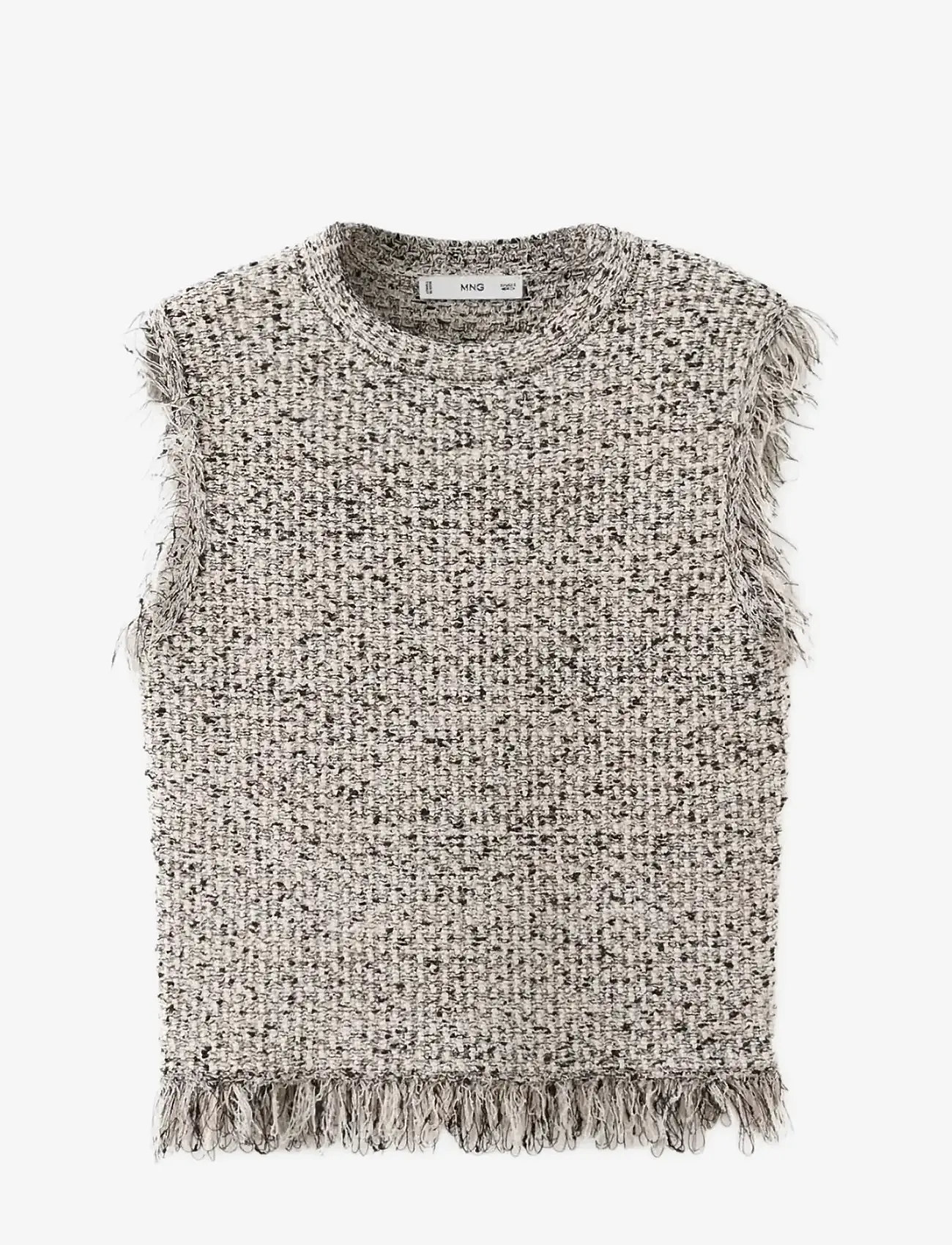 Mango - Tweed top with frayed edge finish - sleeveless tops - black - 1
