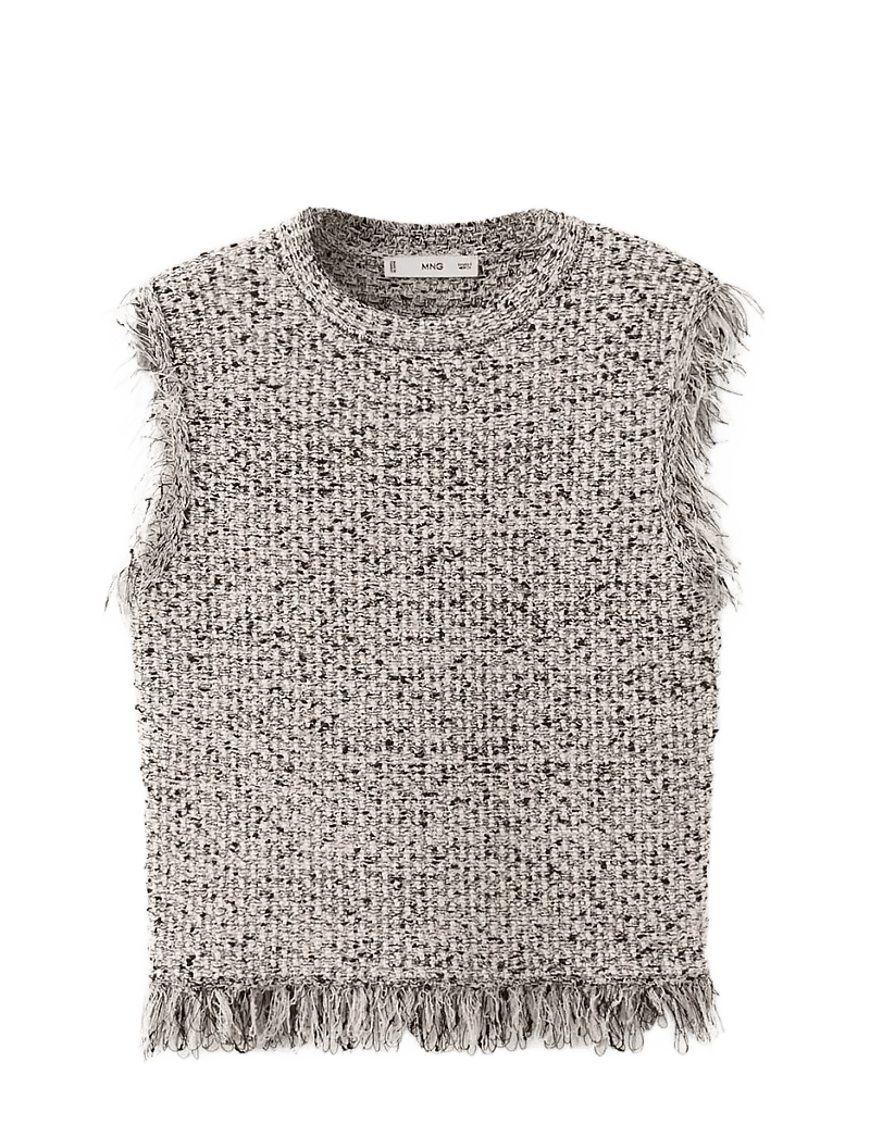 Mango - Tweed top with frayed edge finish - sleeveless tops - black - 1