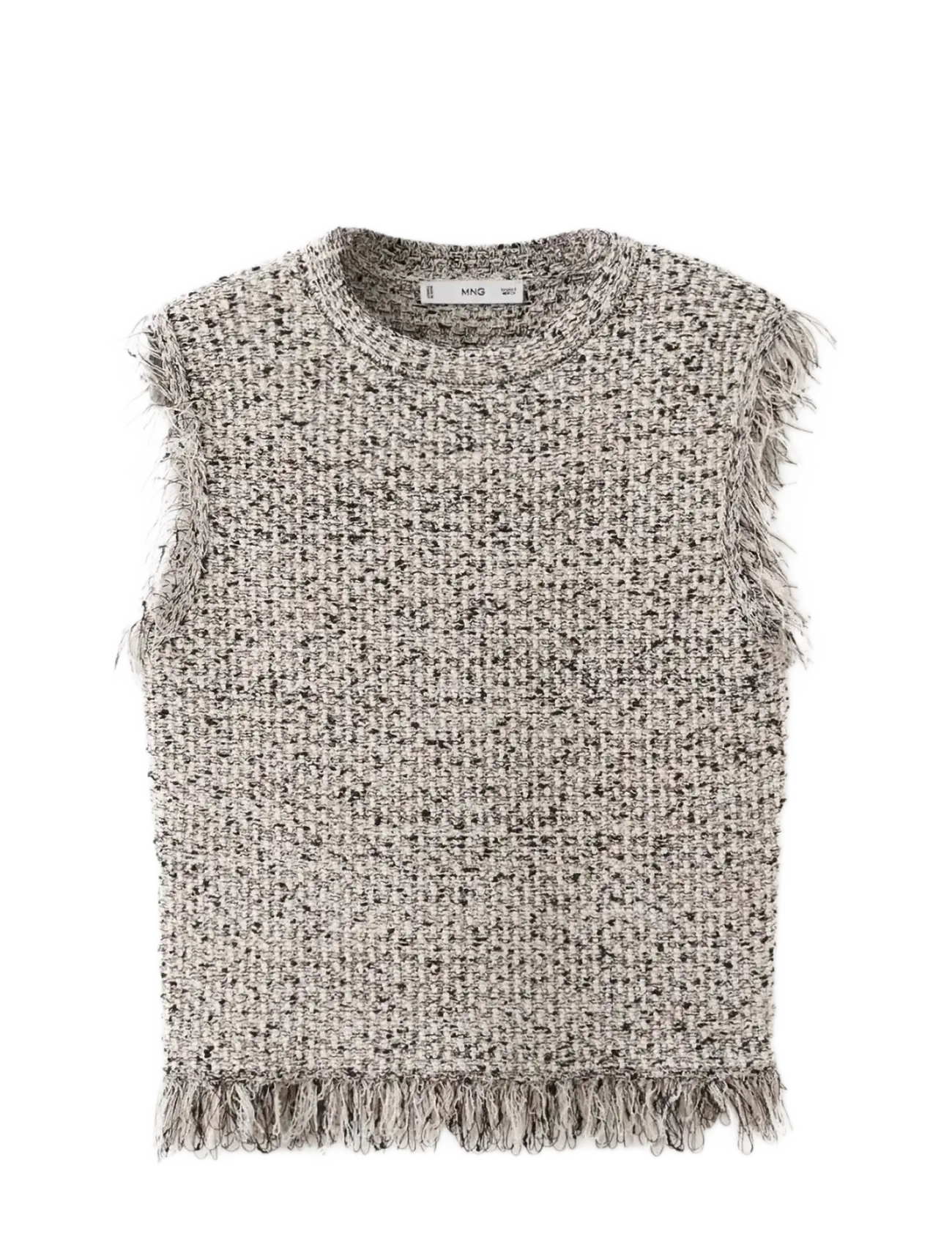Mango Tweed top with frayed edge finish - Tøj - BLACK / grey
