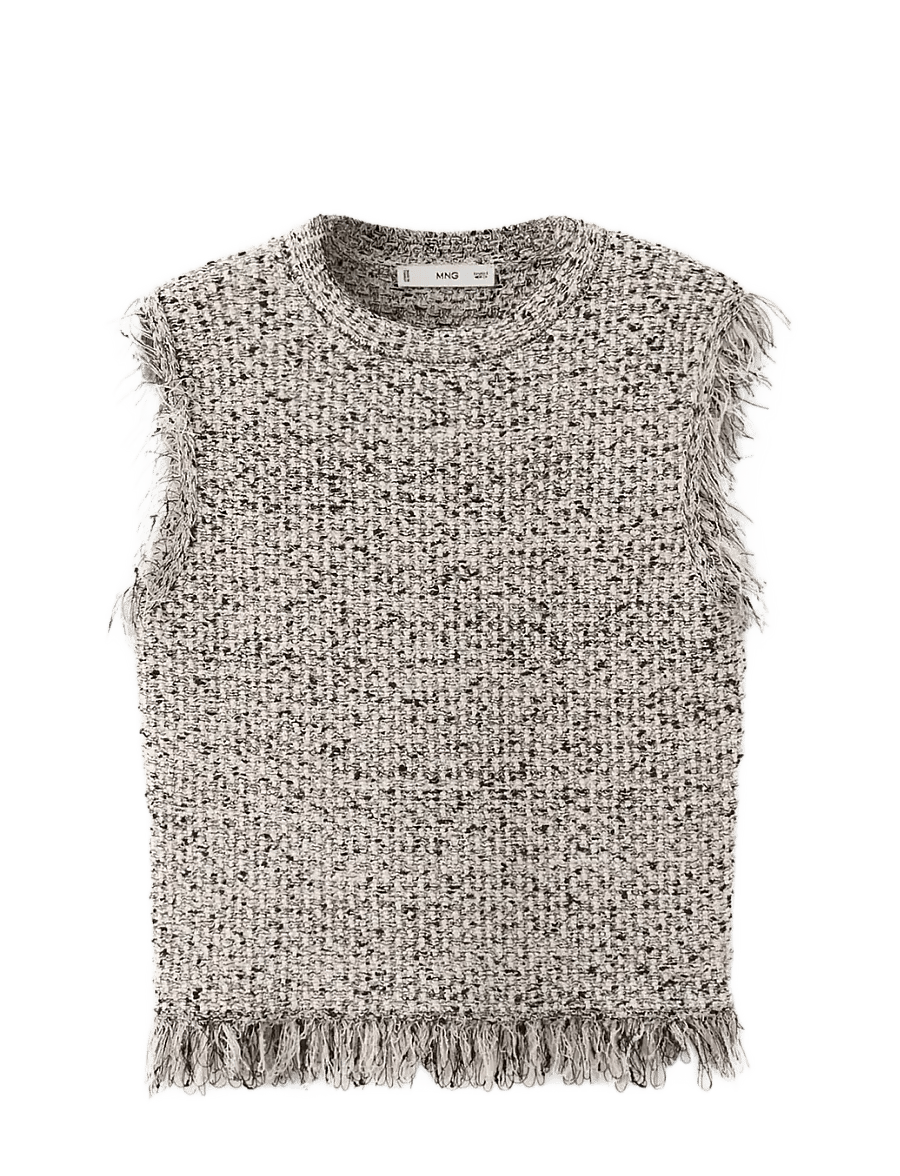 Mango - Tweed top with frayed edge finish - tanktops - black - 1