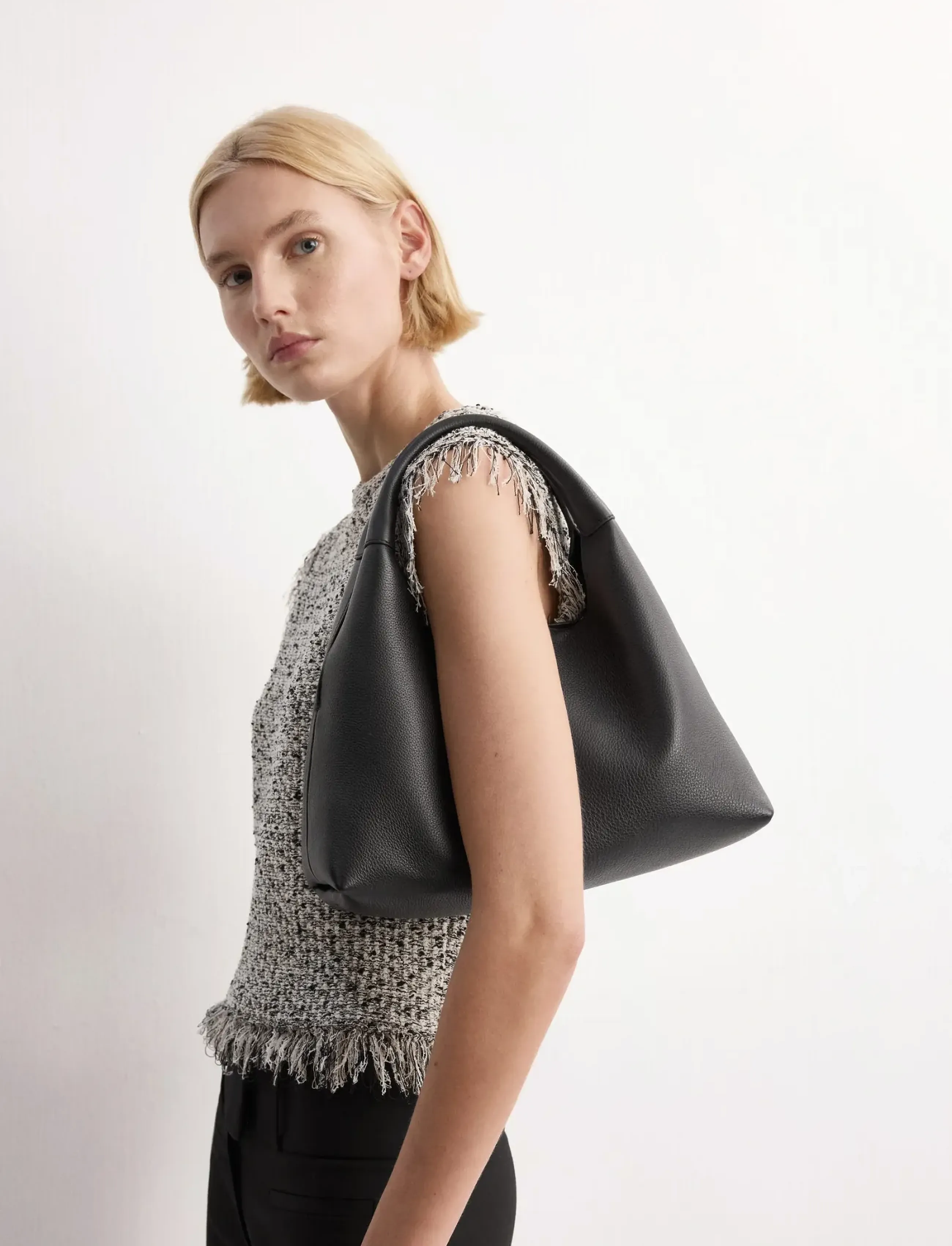 Mango Tweed top with frayed edge finish - Ärmellose Tops - BLACK / grey