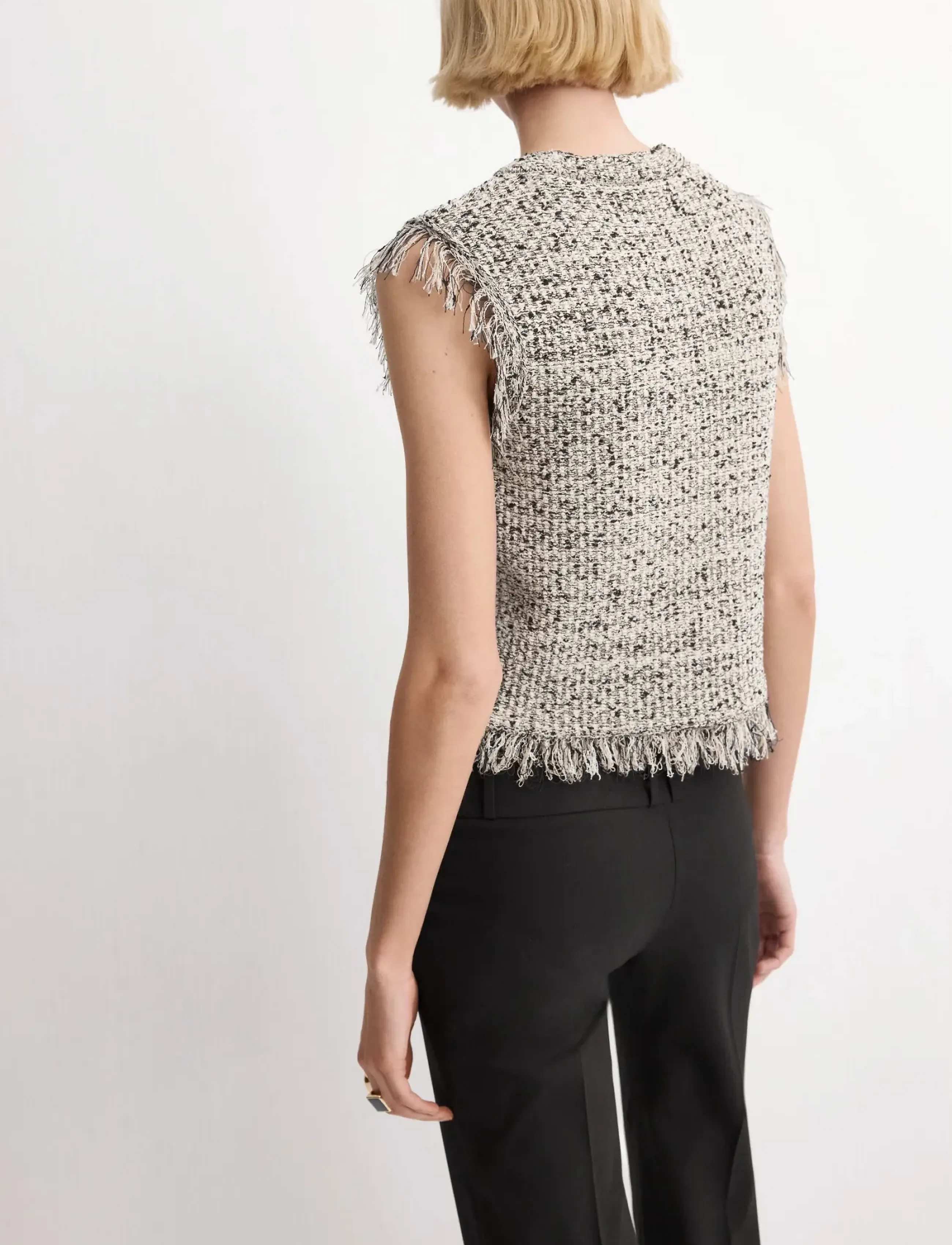 Mango - Tweed top with frayed edge finish - laveste priser - black - 2