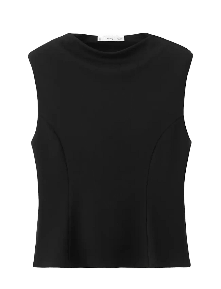 Mango - Peplum shoulder pad T-shirt - linnen - black - 1