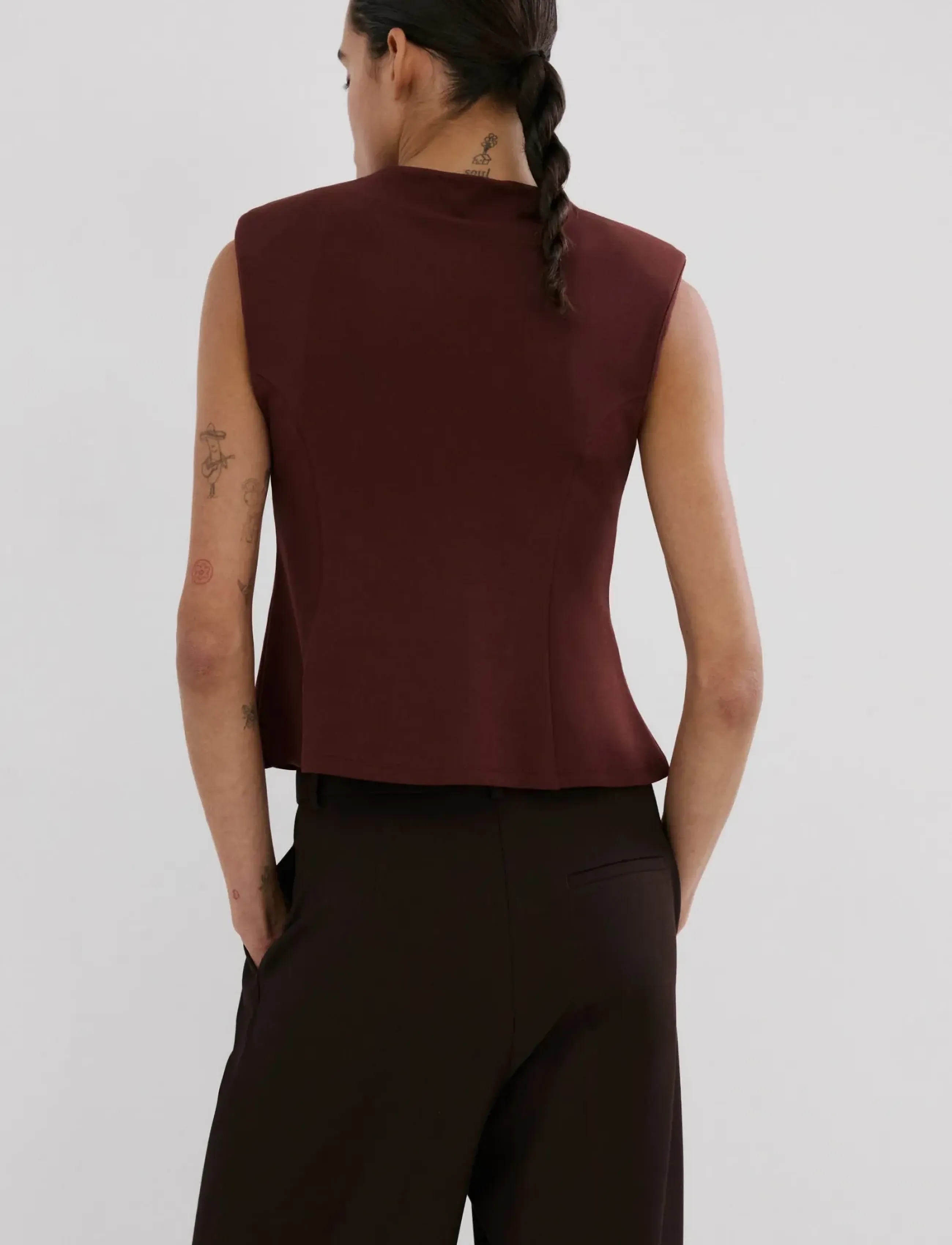 Mango - Peplum shoulder pad T-shirt - linnen - dark red - 2