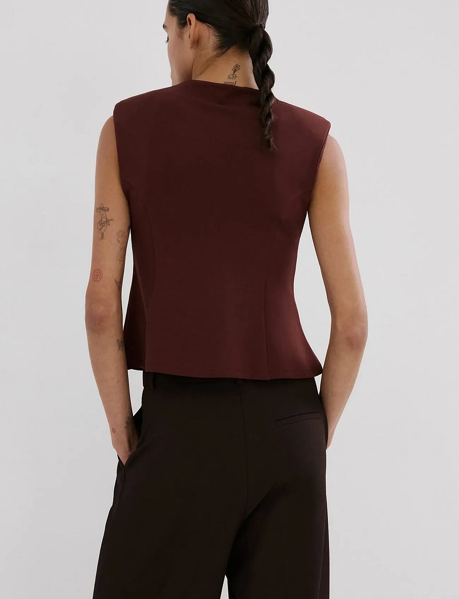 Mango - Peplum shoulder pad T-shirt - linnen - dark red - 2