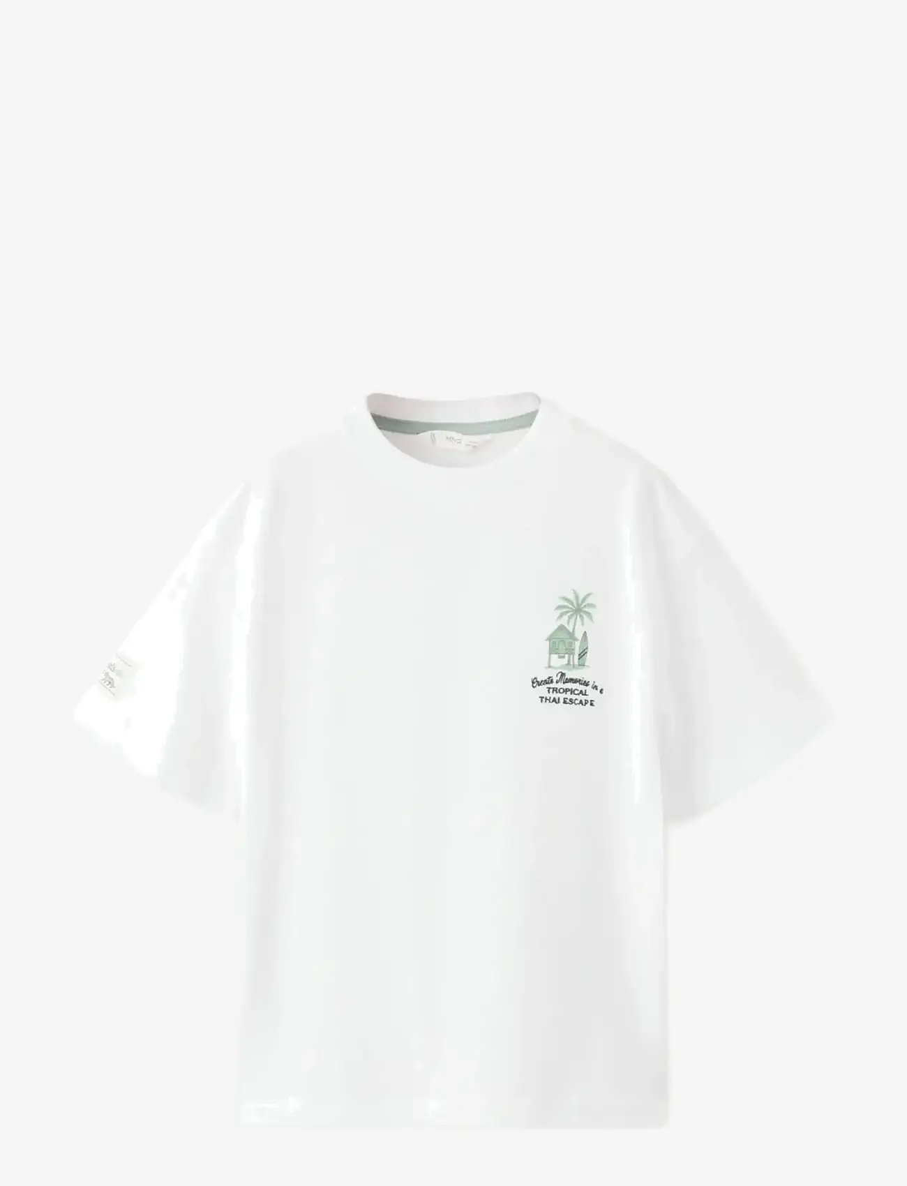 Mango - Printed cotton-blend t-shirt - short-sleeved t-shirts - white - 1