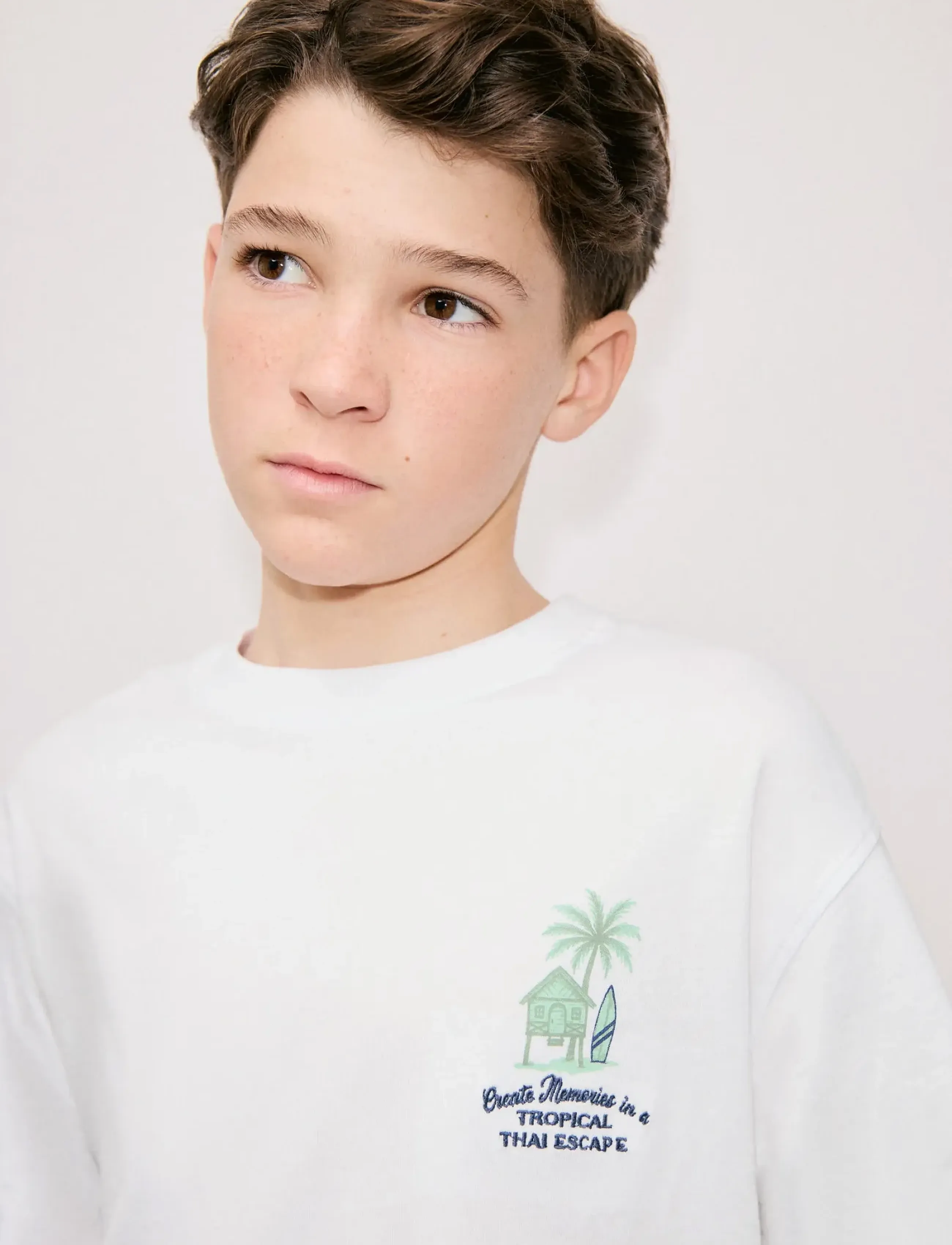 Mango Printed Cotton-Blend T-Shirt, 9-10, White, T-Shirts > Kortærmede, Børn
