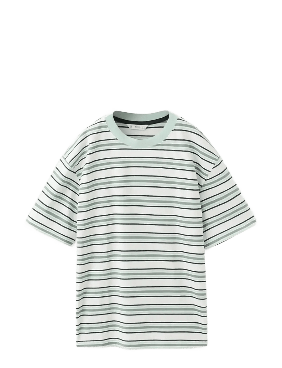 Mango - Striped cotton T-shirt - kortærmede t-shirts - turquoise - aqua - 1