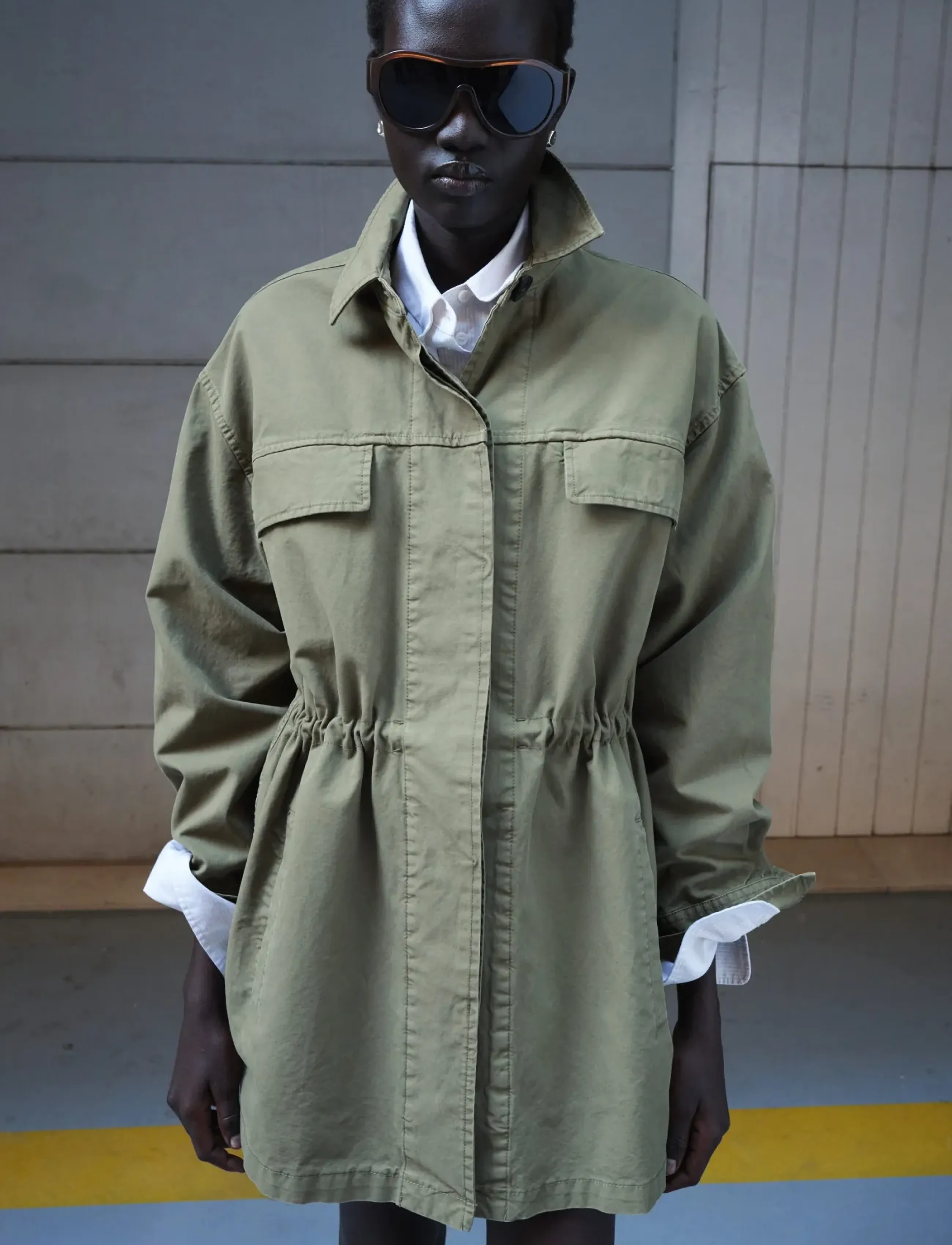 Mango Oversized Denim Parka, XS, Oberbekleidung, Khakigrün - Parka Coats, Frauen