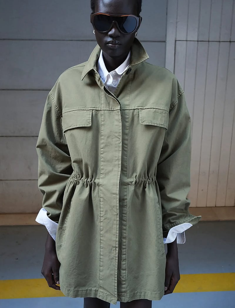 Mango - Oversized denim parka - parkas - beige - khaki - 0