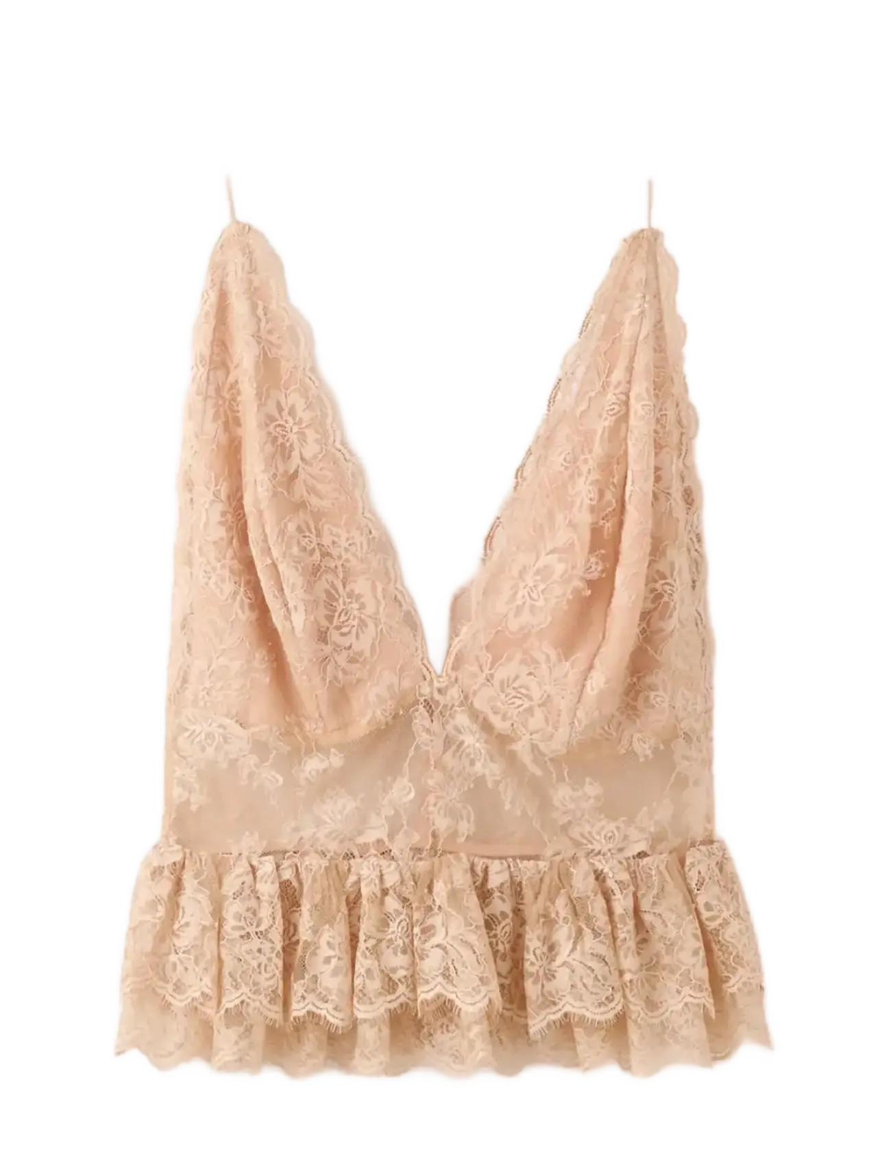 Mango Ruffles lace top - Modetrends - LIGHT BEIGE / pink/rose