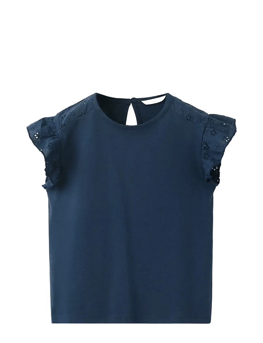 Mango - Ruffle top with embroidered details - blusar & tunikor - navy - 0