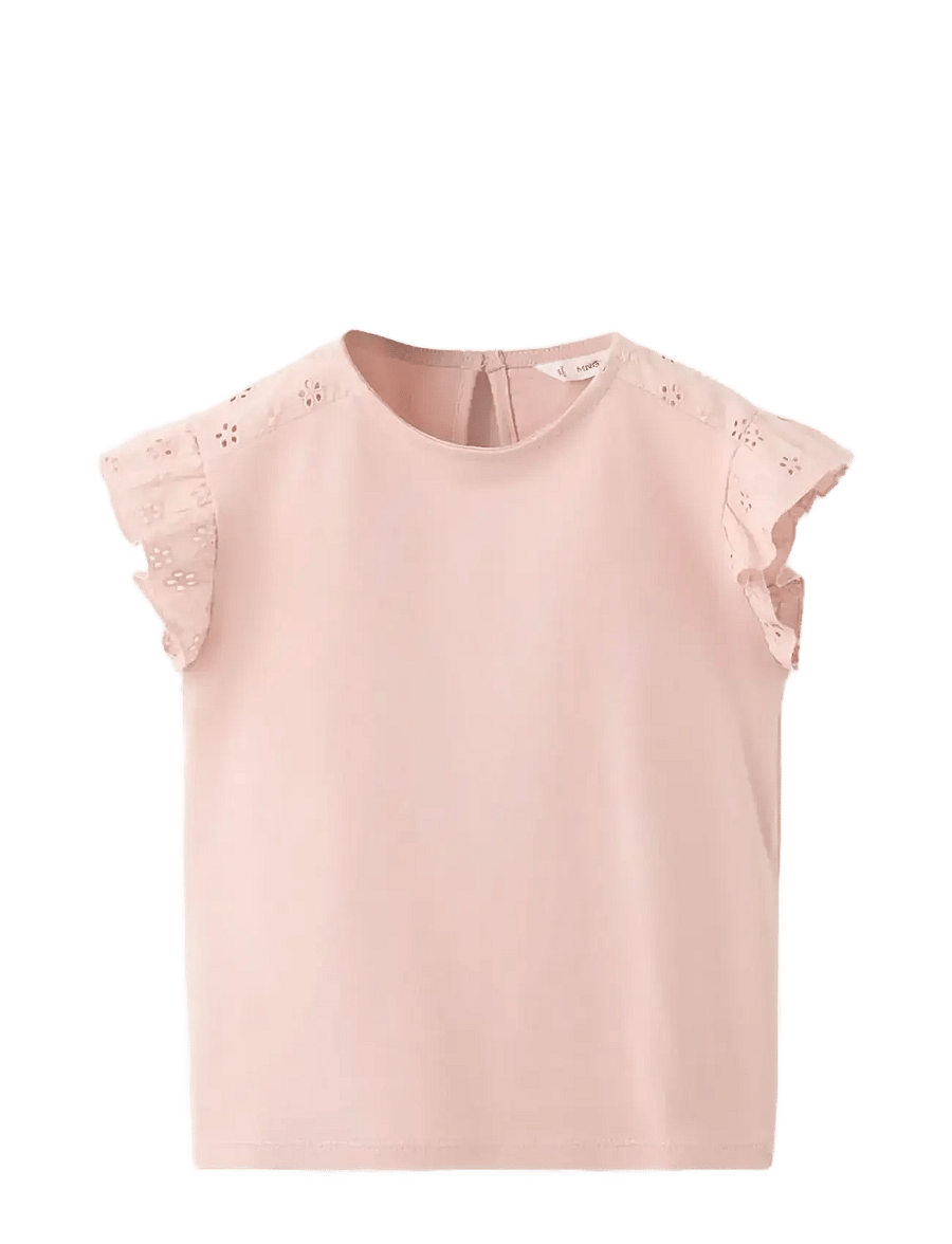 Mango - Ruffle top with embroidered details - blusar & tunikor - pink - 1