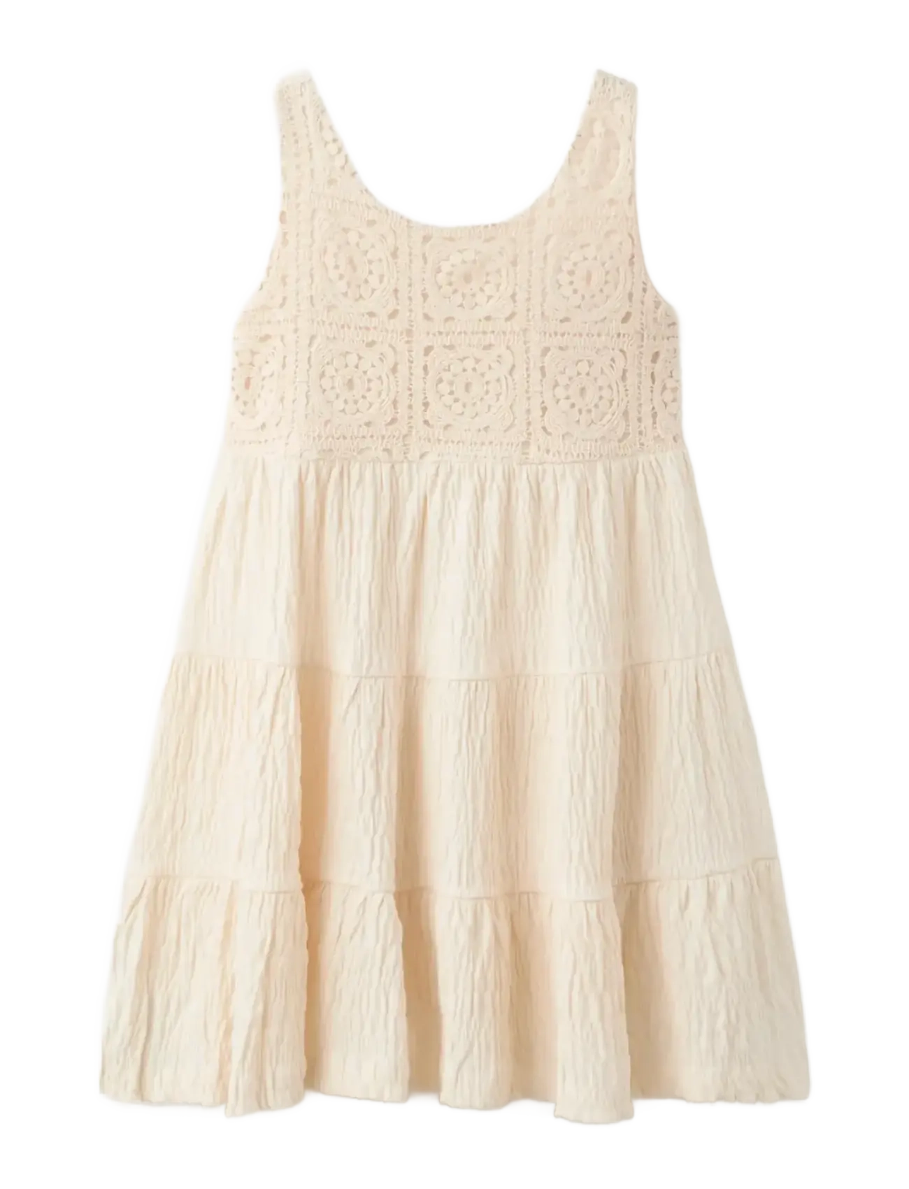 MANGO Bestickt Textured Kleid Beige - 7-8 - Kinder