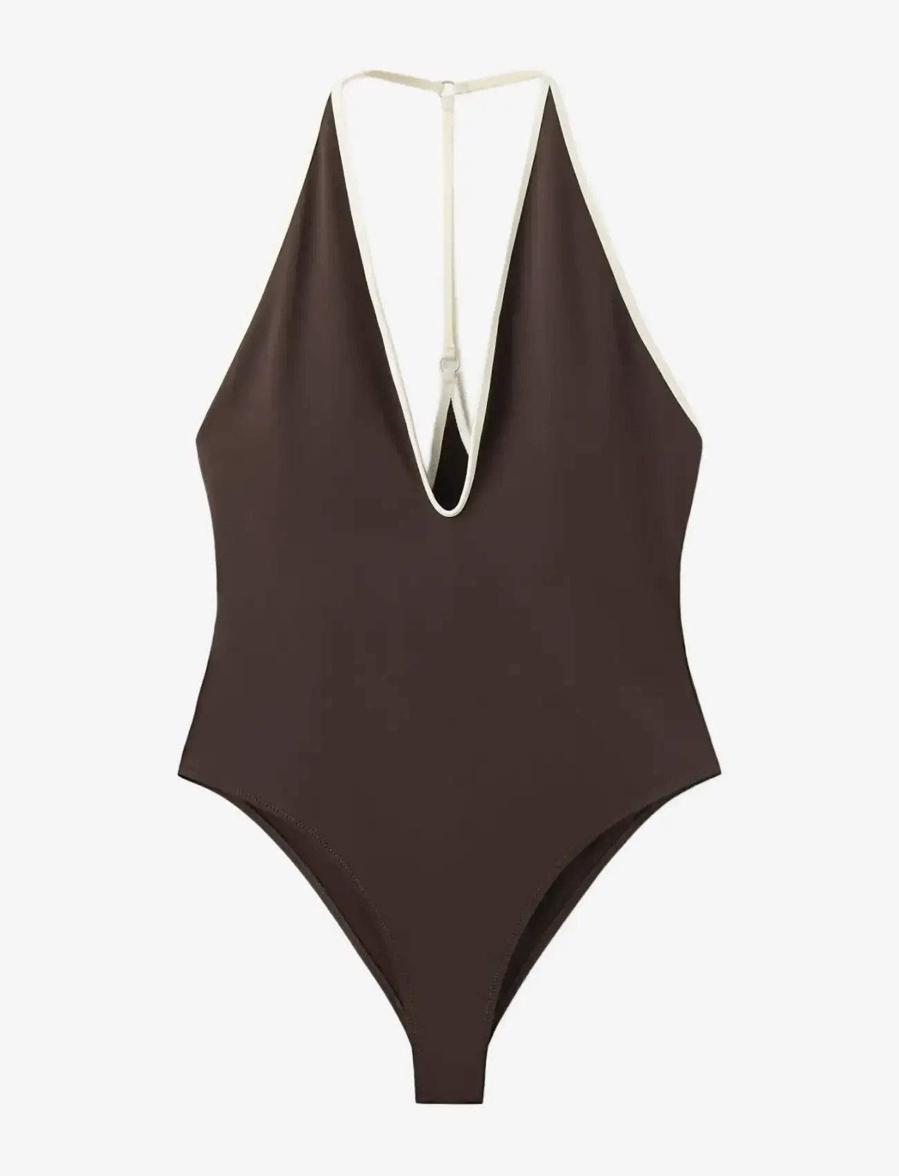 Mango - V-neck swimsuit with contrasting trim - badedragter - dark brown - 1