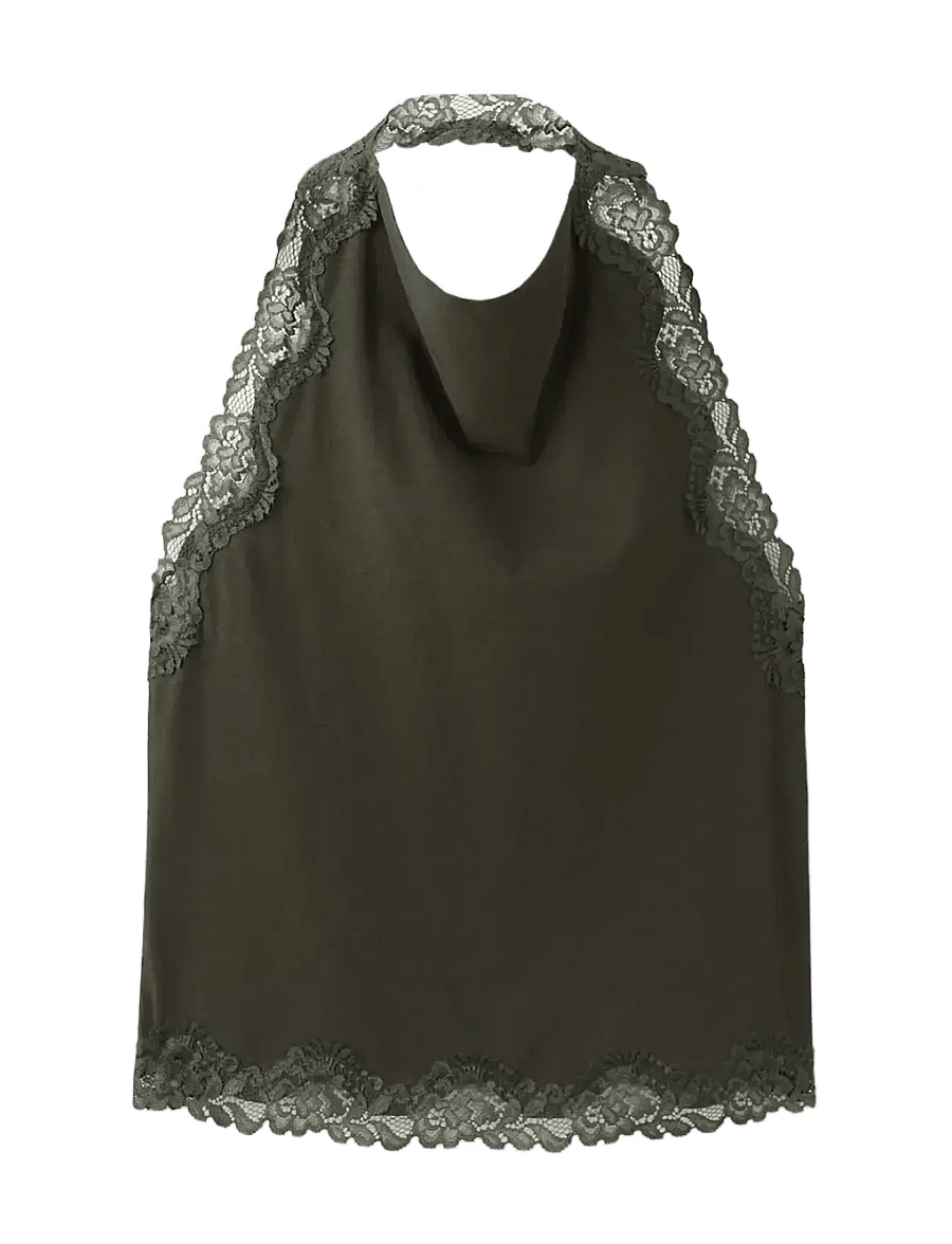 Mango - Lace halter neck top - tanktops - beige - khaki - 1